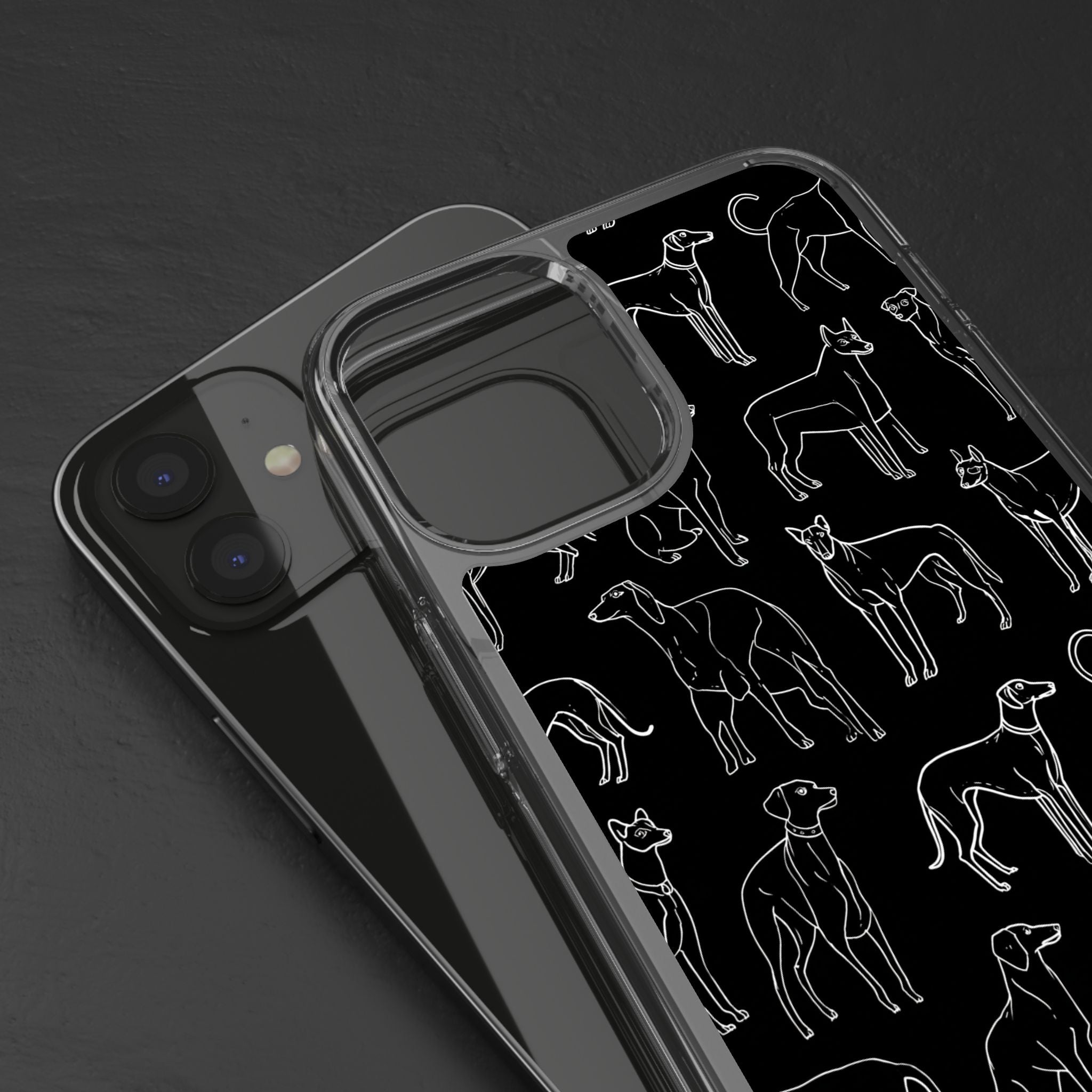 Stylish Dog Print Clear Phone Case, Pet Lover Gift, Customizable Clear Cases, Dog Owner Accessories, Cute Phone Covers