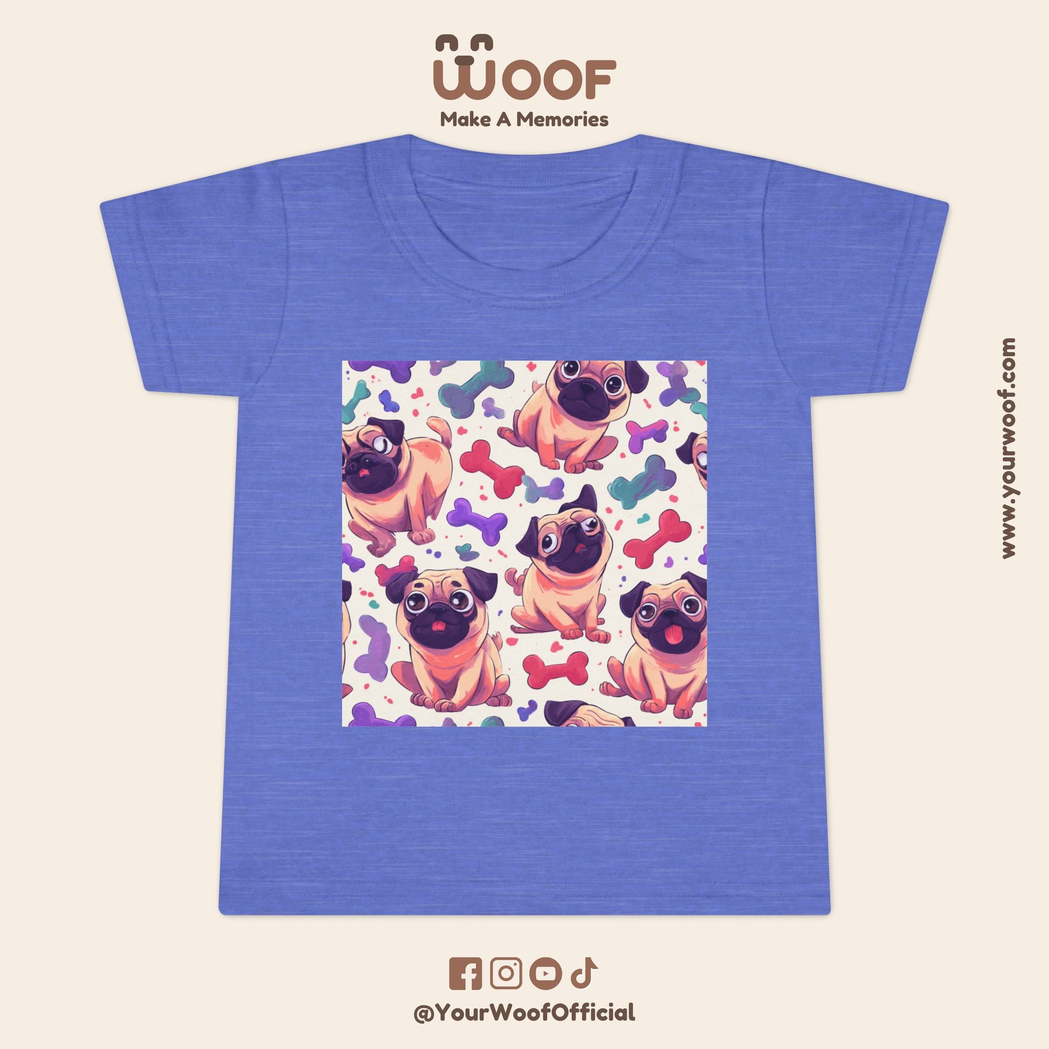 Pug Pattern Toddler T-Shirt, Cute Dog Tee, Kids Wear, Birthday Outfit, Animal Lover Gift, Playful Design, Fun Fashion