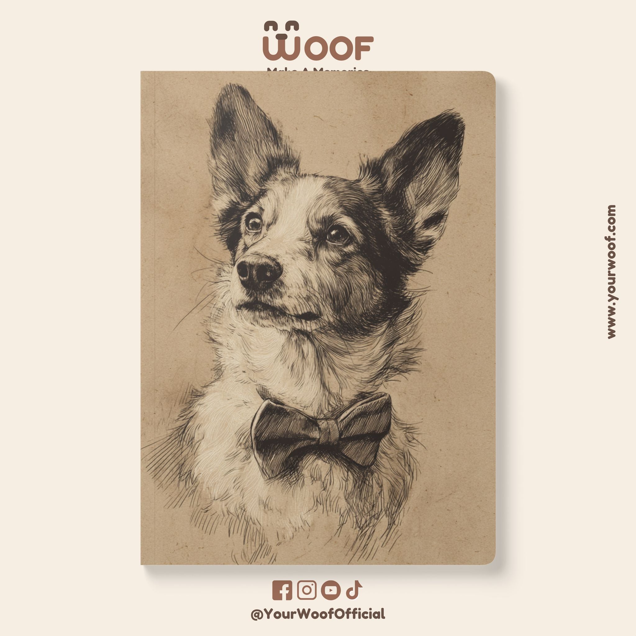 Vintage Corgi Bowtie Softcover Journal - Pet Lover's Gift, Stationery, Gift for Dog Owners, Art Journal, Cute Dog Notebook