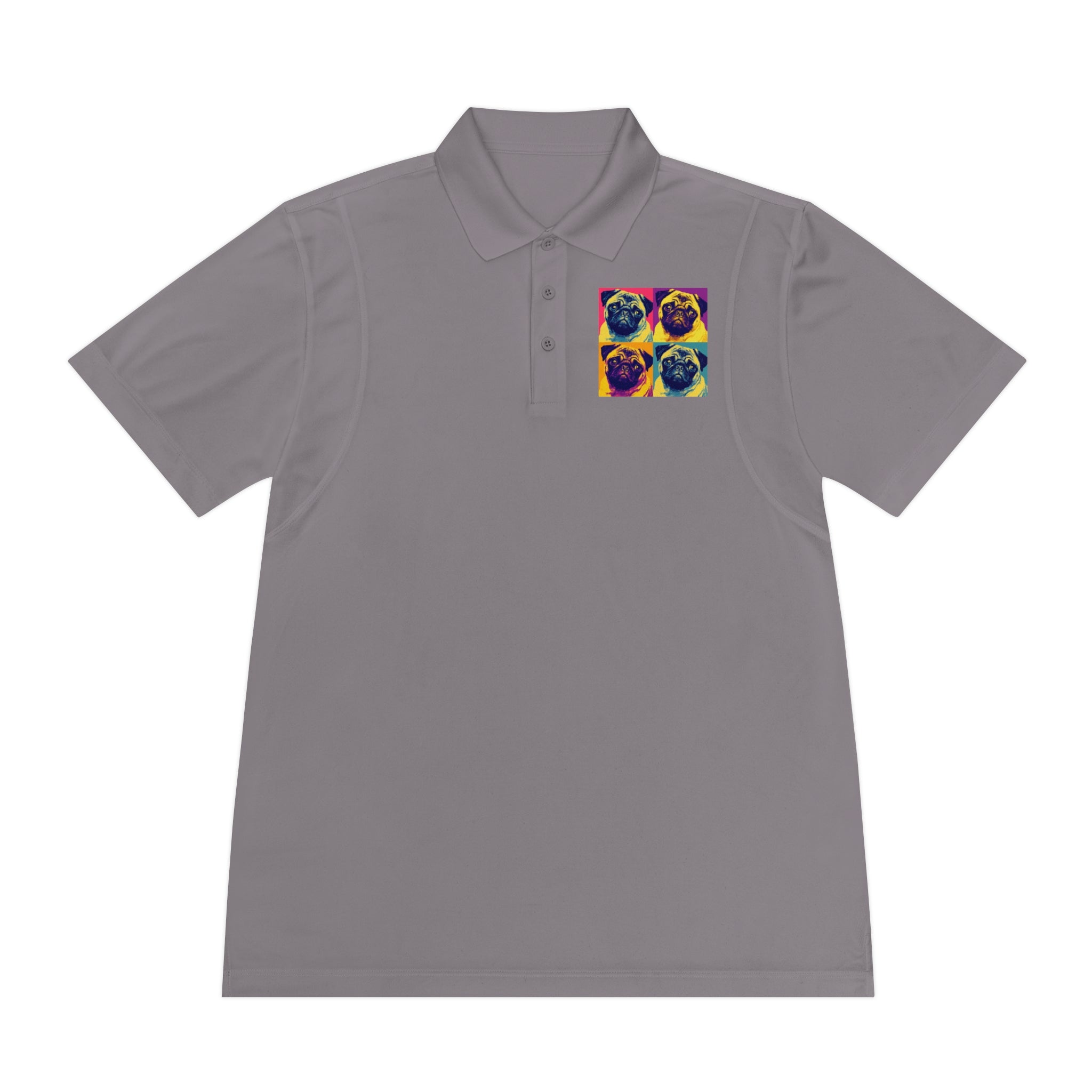 Men's Sport Polo Shirt with Colorful Pug Design, Fun Casual Wear, Dog Lover Gift, Unique Sports Polo, Stylish Outdoor Apparel