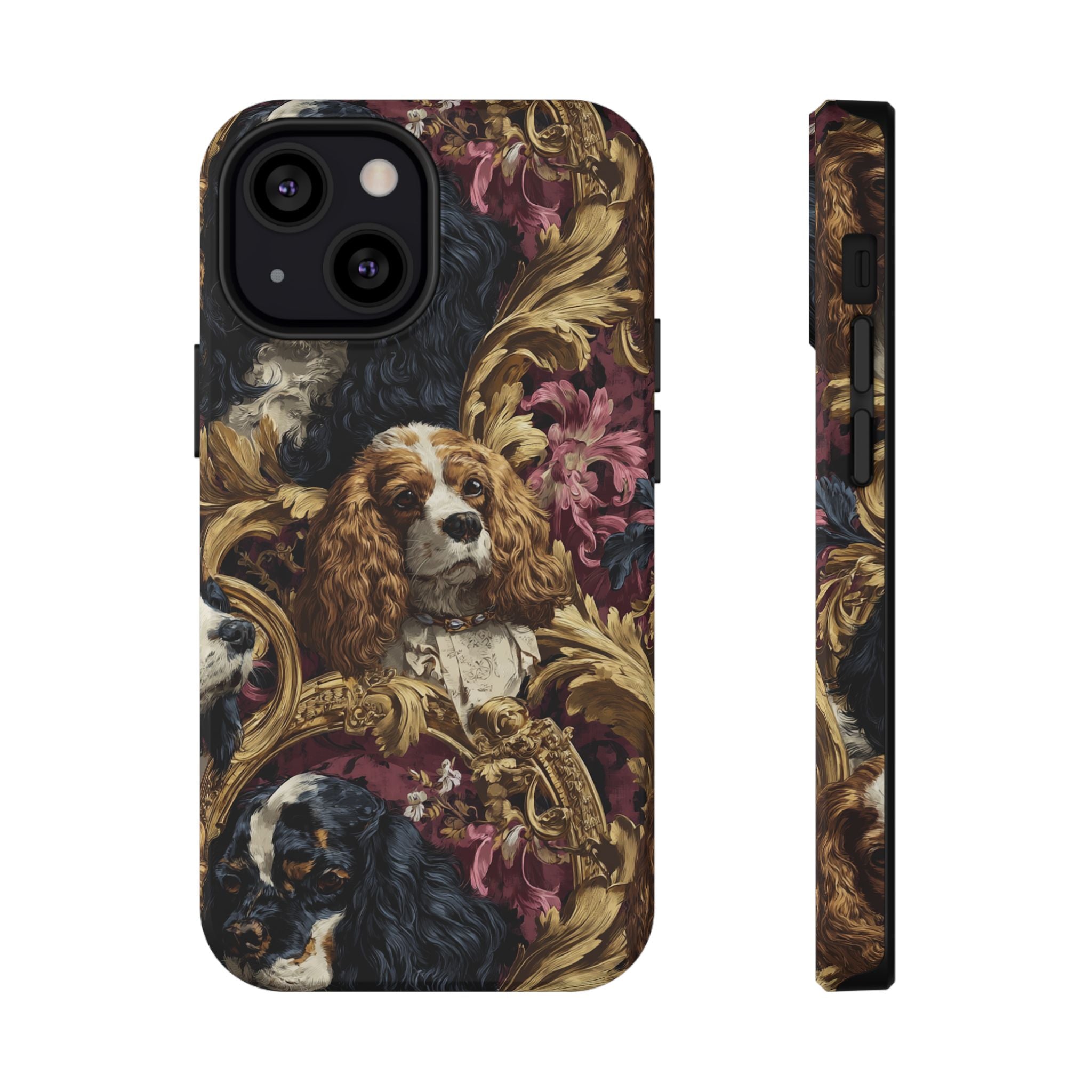 Elegant Pet Portrait Phone Case – Floral Design, Dog Lover Gift, Durable Phone Cover, Unique Art Case, Stylish Accessory