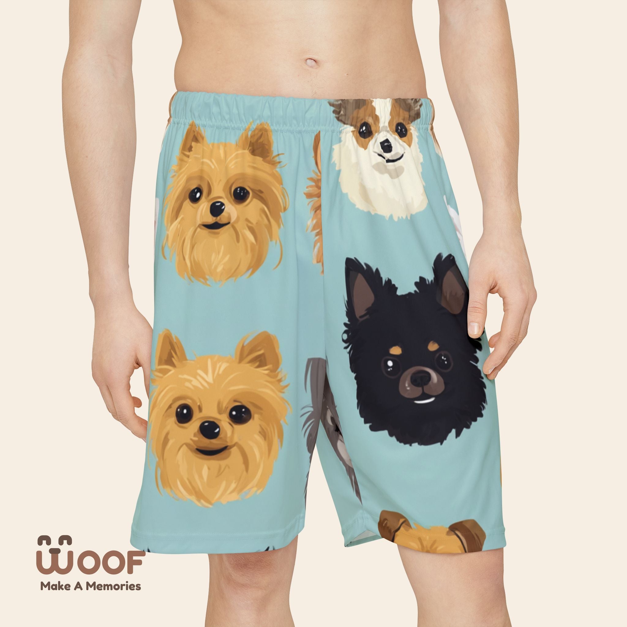 Men's Dog Print Sports Shorts, Pet Lover Shorts, Summer Activewear, Gifts for Dog Owners, Casual Shorts with Puppy Designs