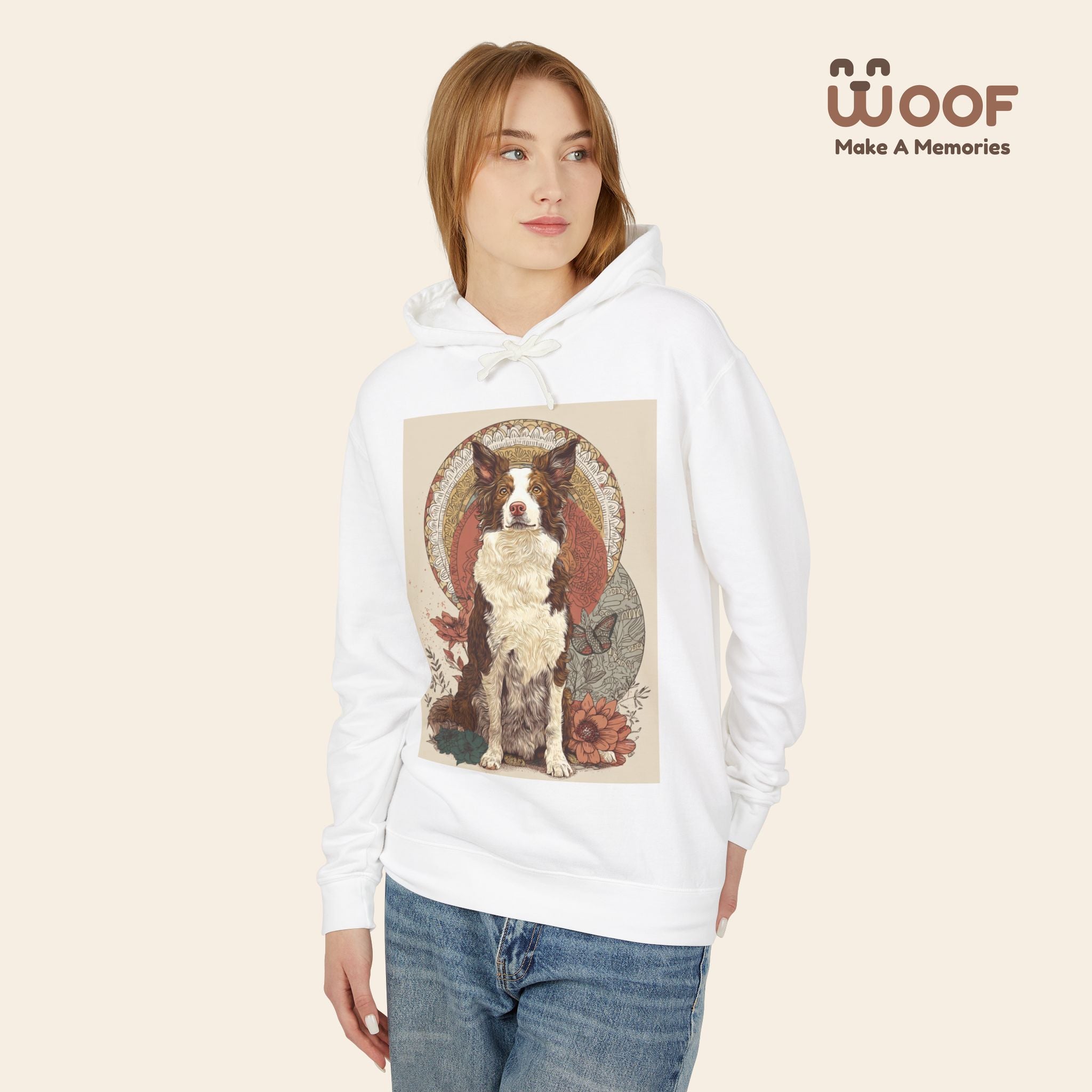 Vintage Dog Art Unisex Lightweight Hooded Sweatshirt - Pet Lover Gift, Nature-Inspired Apparel, Cozy Spring Layer, Dog-Themed Fashion