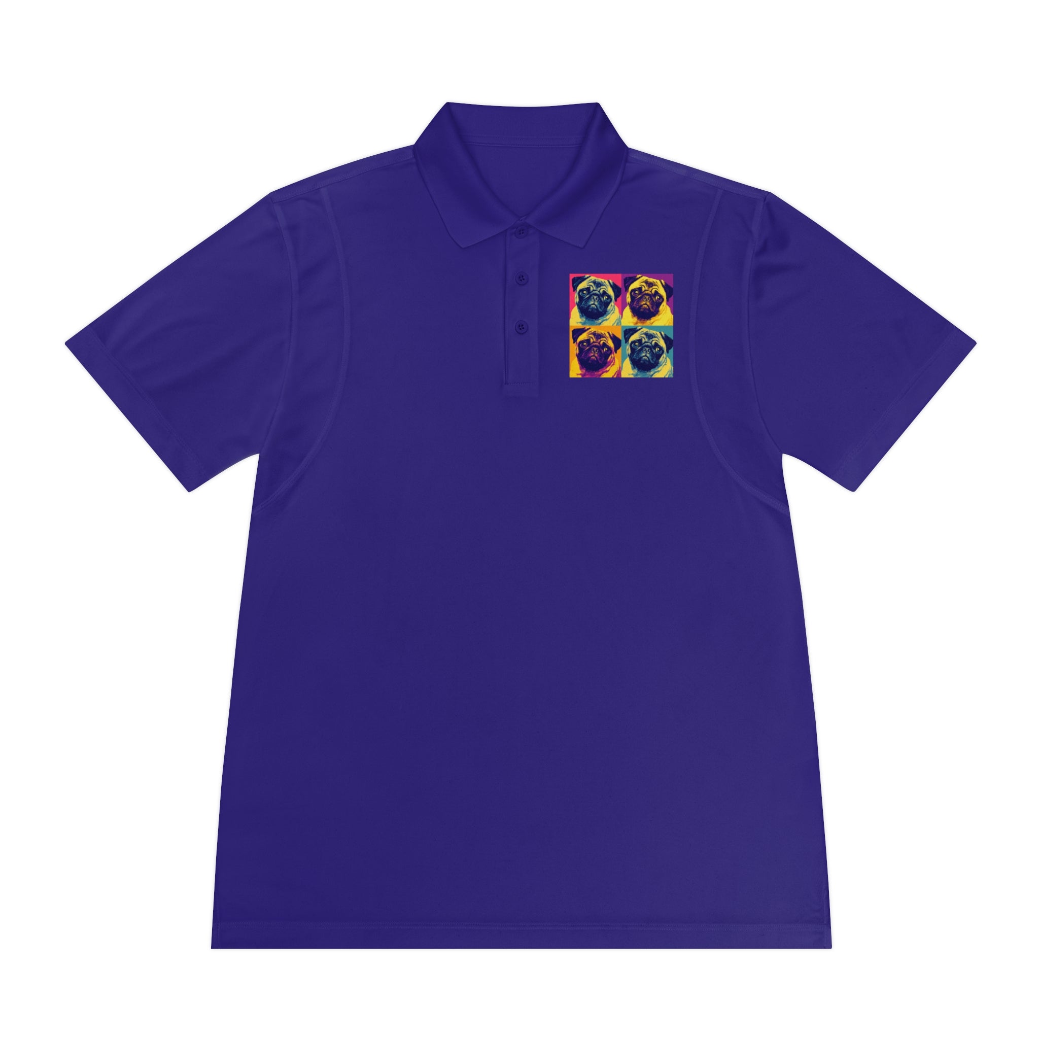 Men's Sport Polo Shirt with Colorful Pug Design, Fun Casual Wear, Dog Lover Gift, Unique Sports Polo, Stylish Outdoor Apparel