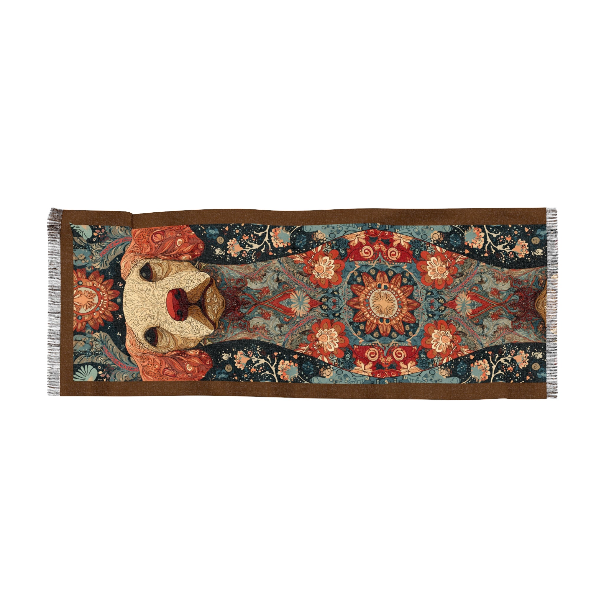 Bohemian Floral Light Scarf with Artistic Mask Design