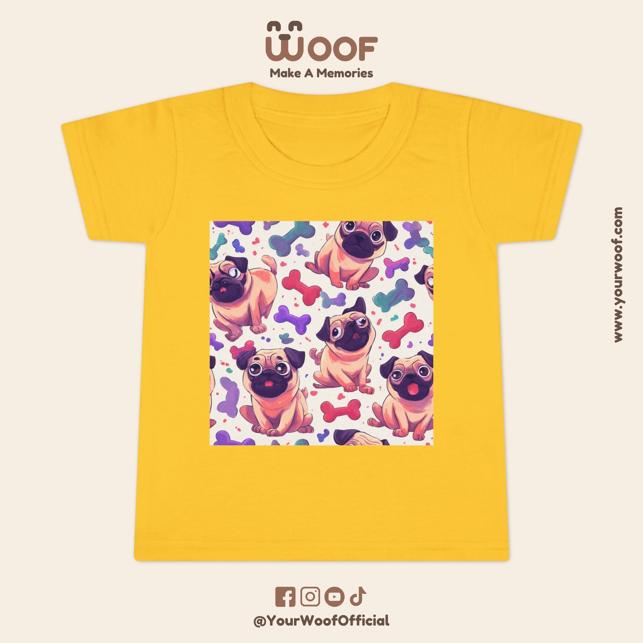 Pug Pattern Toddler T-Shirt, Cute Dog Tee, Kids Wear, Birthday Outfit, Animal Lover Gift, Playful Design, Fun Fashion
