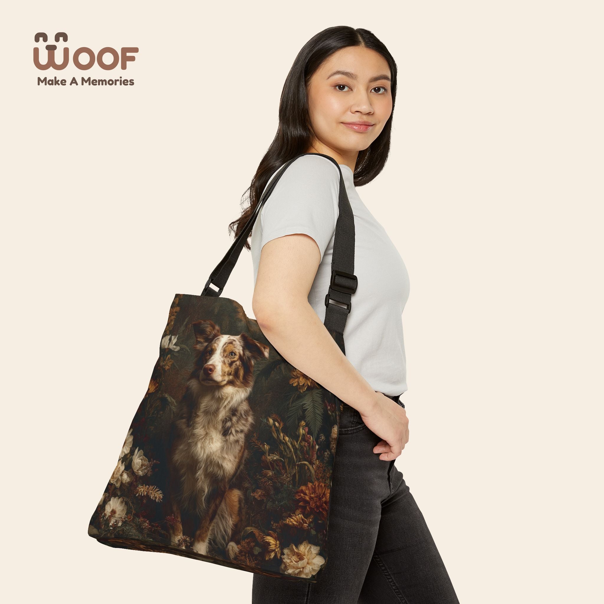 Floral Dog Lover Adjustable Tote Bag, Pet Carrier, Shopping Bag, Reusable Tote, Gift for Dog Owners