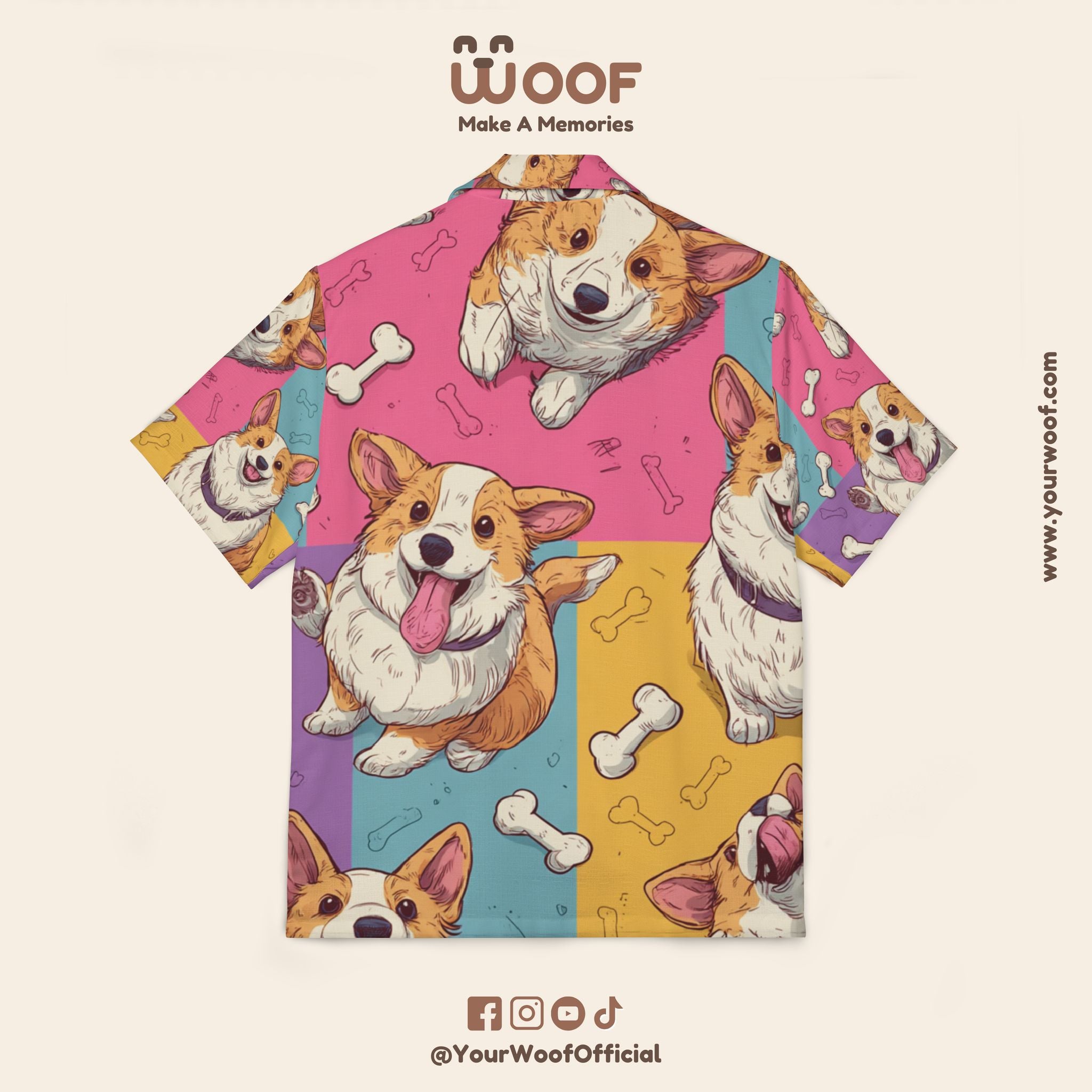 Corgi Pattern Hawaiian Camp Shirt, Fun Summer Shirt, Pet Lover Shirt, Colorful Vacation Wear, Short Sleeve Shirt, Beach Outfit