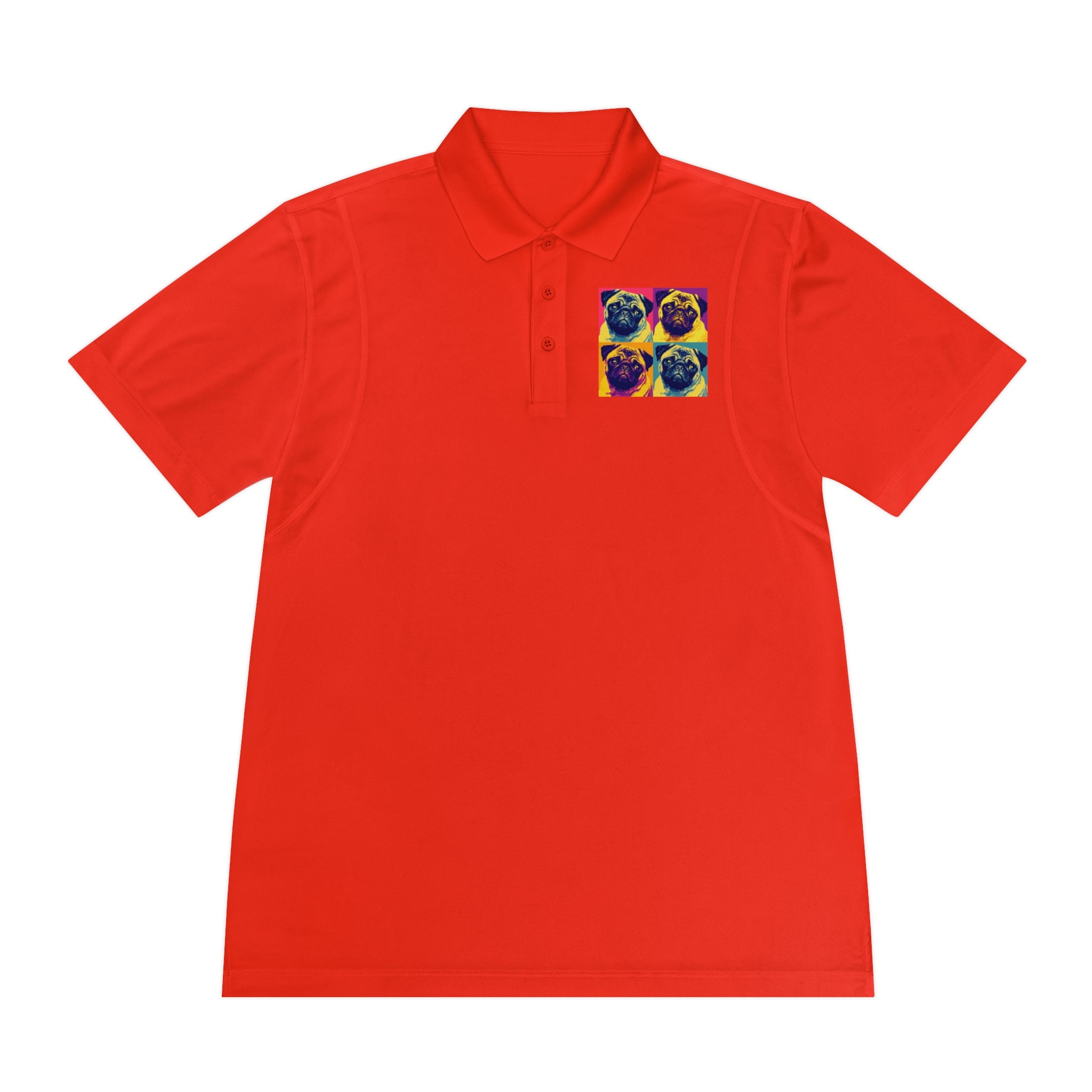Men's Sport Polo Shirt with Colorful Pug Design, Fun Casual Wear, Dog Lover Gift, Unique Sports Polo, Stylish Outdoor Apparel