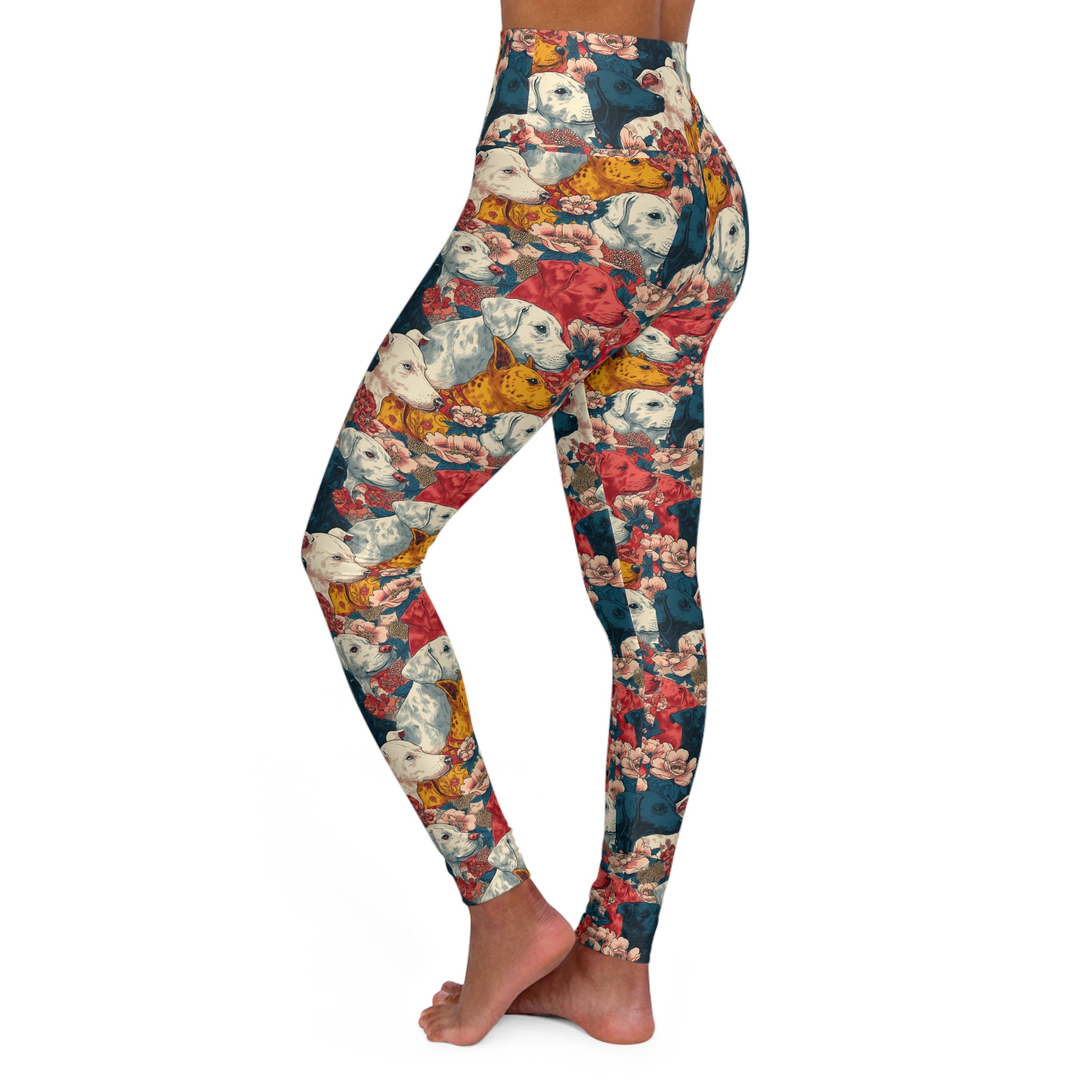 Floral High Waisted Yoga Leggings, Colorful Activewear, Sports Leggings, Fitness Leggings, Dog Lover Leggings, Gift for Her