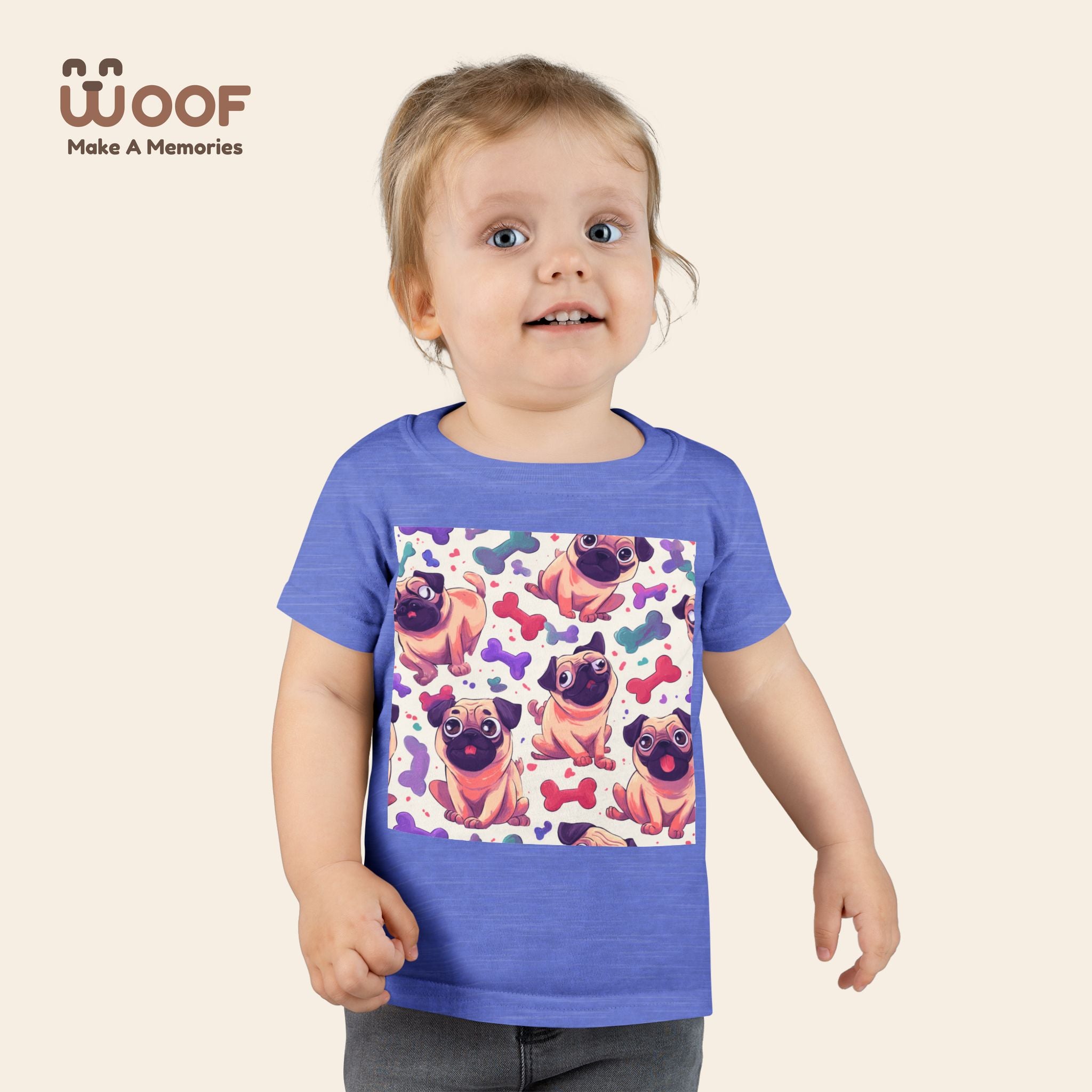 Pug Pattern Toddler T-Shirt, Cute Dog Tee, Kids Wear, Birthday Outfit, Animal Lover Gift, Playful Design, Fun Fashion