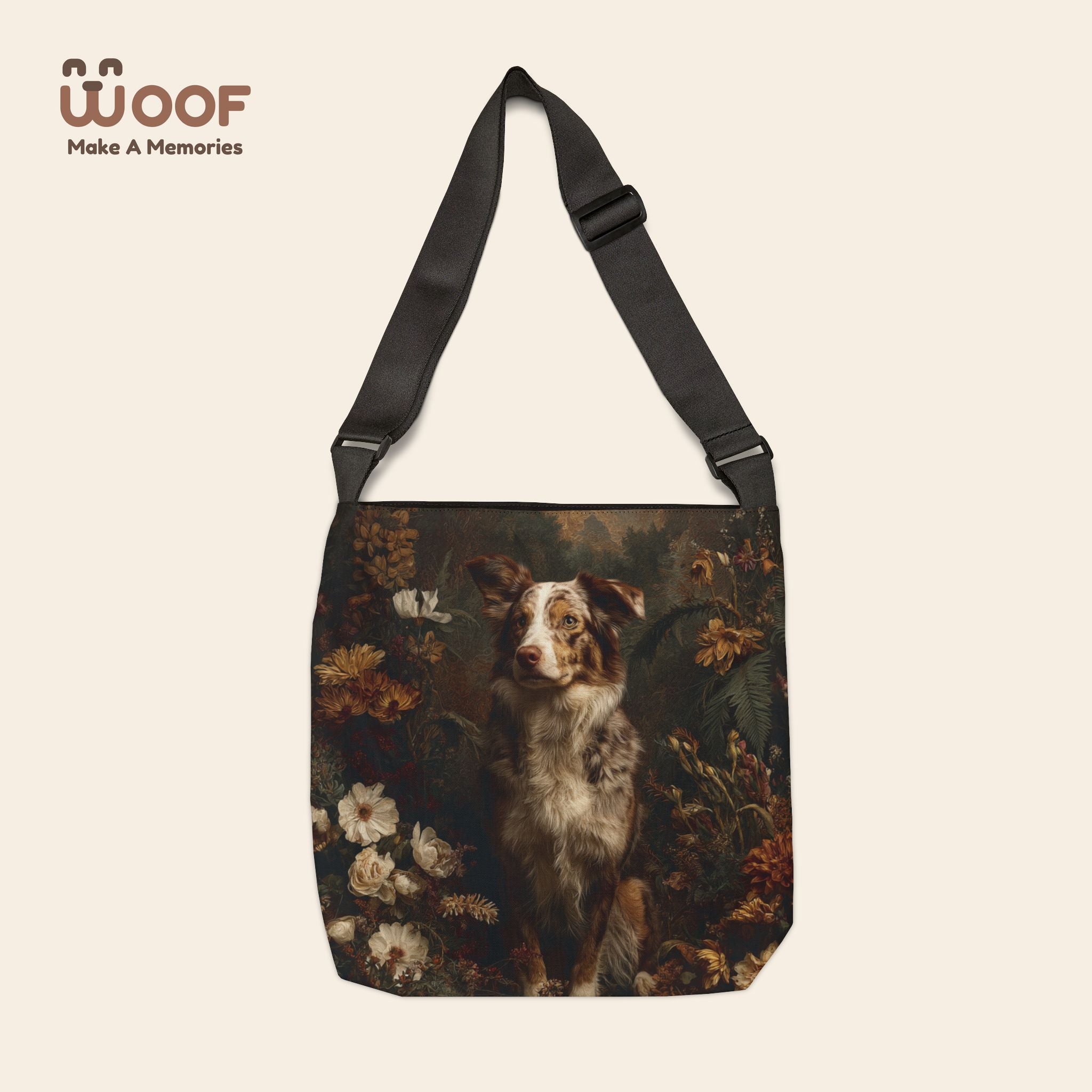 Floral Dog Lover Adjustable Tote Bag, Pet Carrier, Shopping Bag, Reusable Tote, Gift for Dog Owners