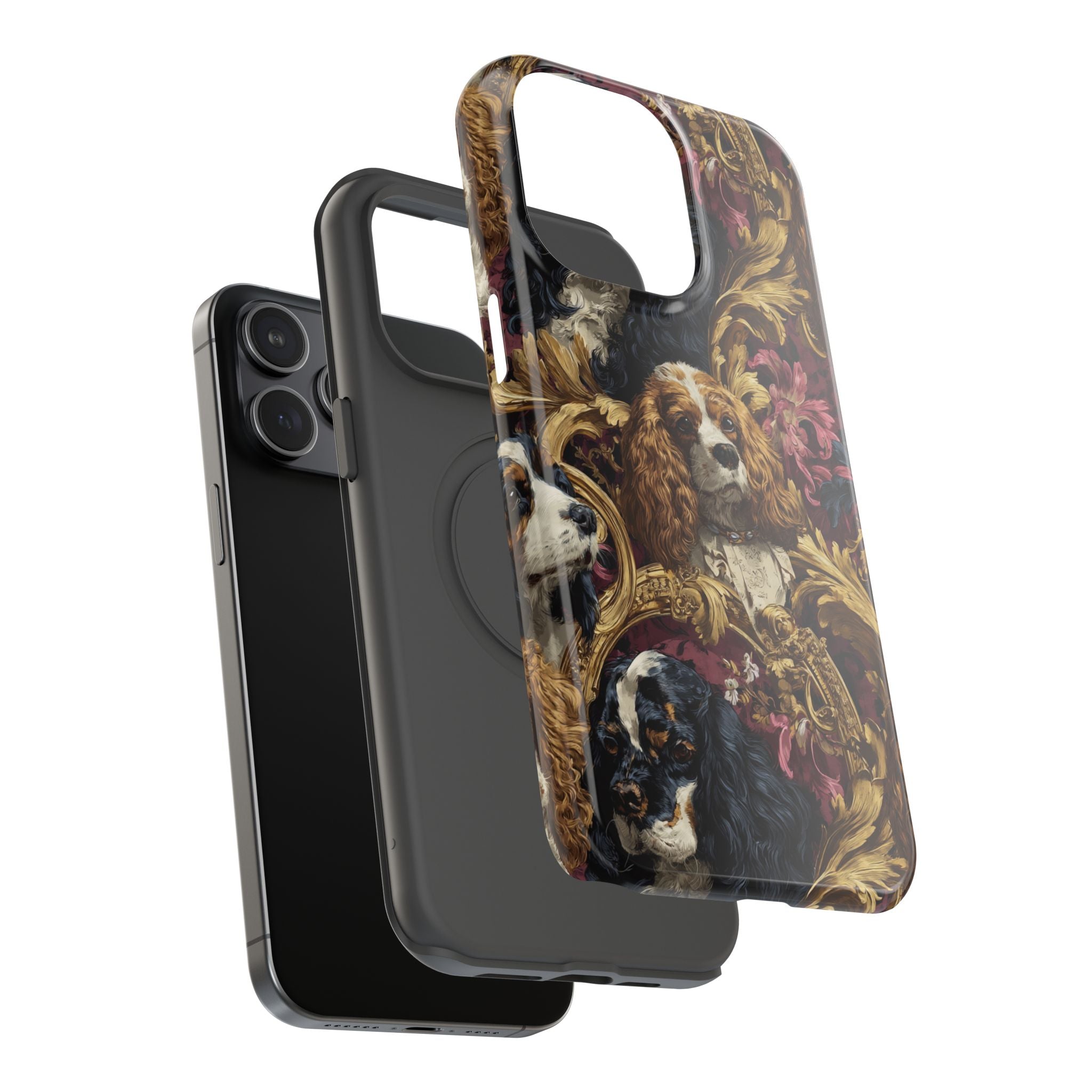 Elegant Pet Portrait Phone Case – Floral Design, Dog Lover Gift, Durable Phone Cover, Unique Art Case, Stylish Accessory