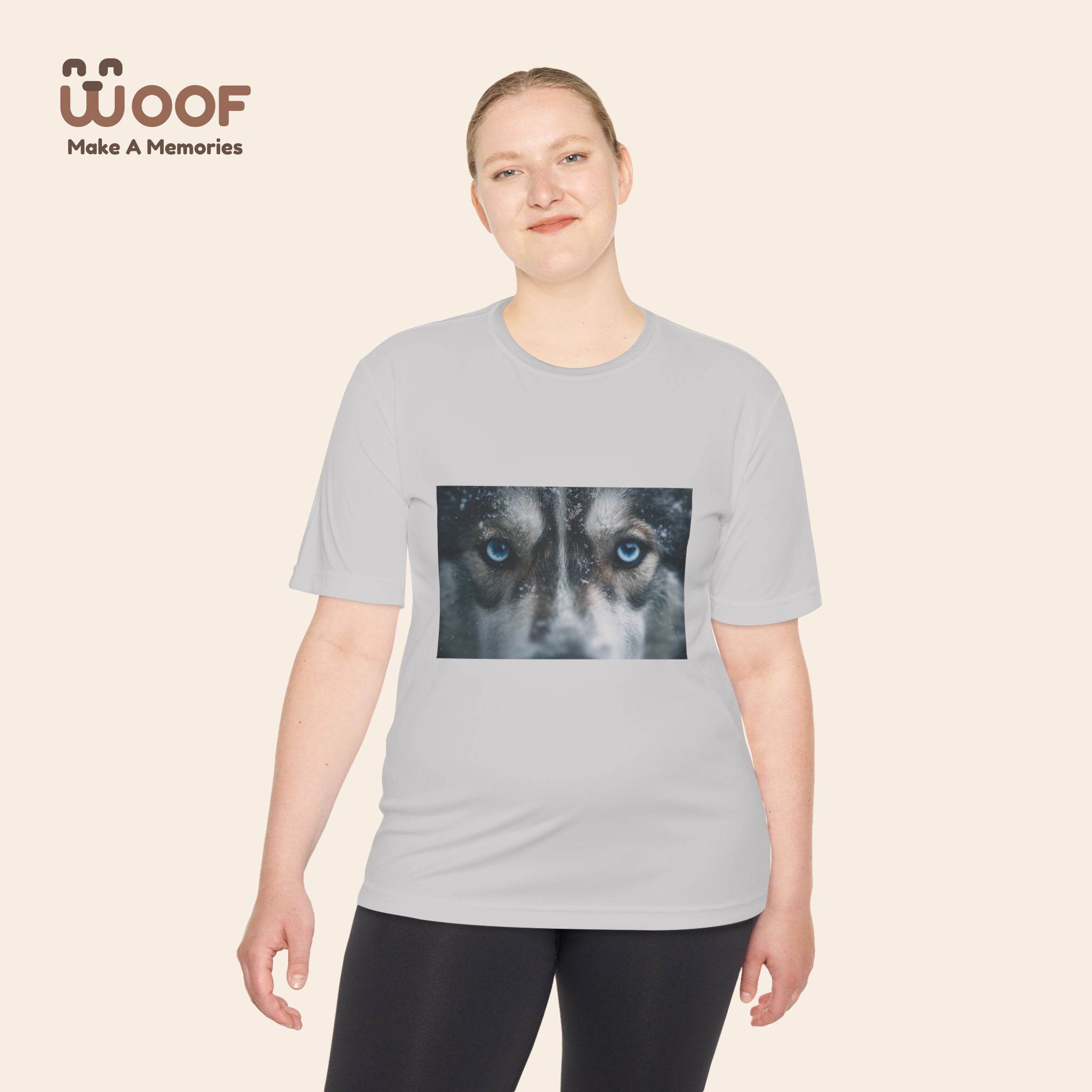 Woof Unisex Moisture Wicking Tee - Dog Lover's Apparel, Perfect for Outdoor Adventures, Pet Days, Gifts for Dog Owners, Cool Summer Wear