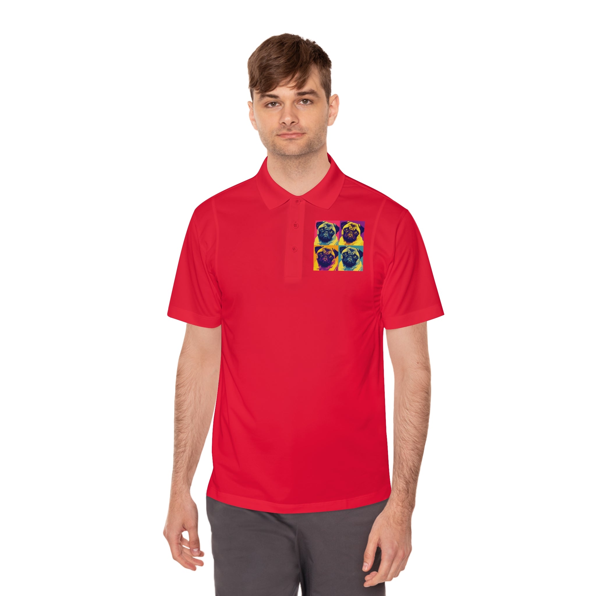 Men's Sport Polo Shirt with Colorful Pug Design, Fun Casual Wear, Dog Lover Gift, Unique Sports Polo, Stylish Outdoor Apparel