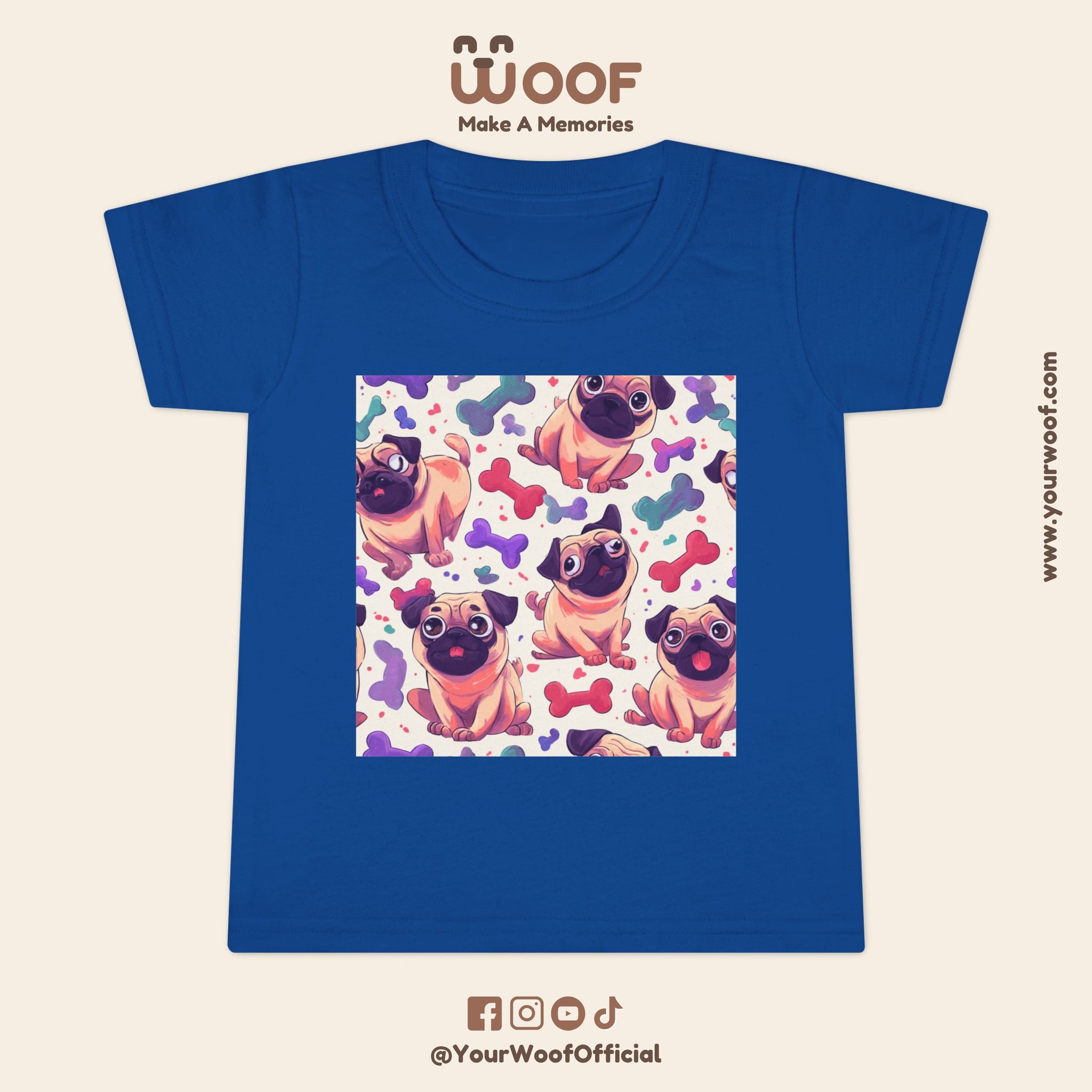 Pug Pattern Toddler T-Shirt, Cute Dog Tee, Kids Wear, Birthday Outfit, Animal Lover Gift, Playful Design, Fun Fashion