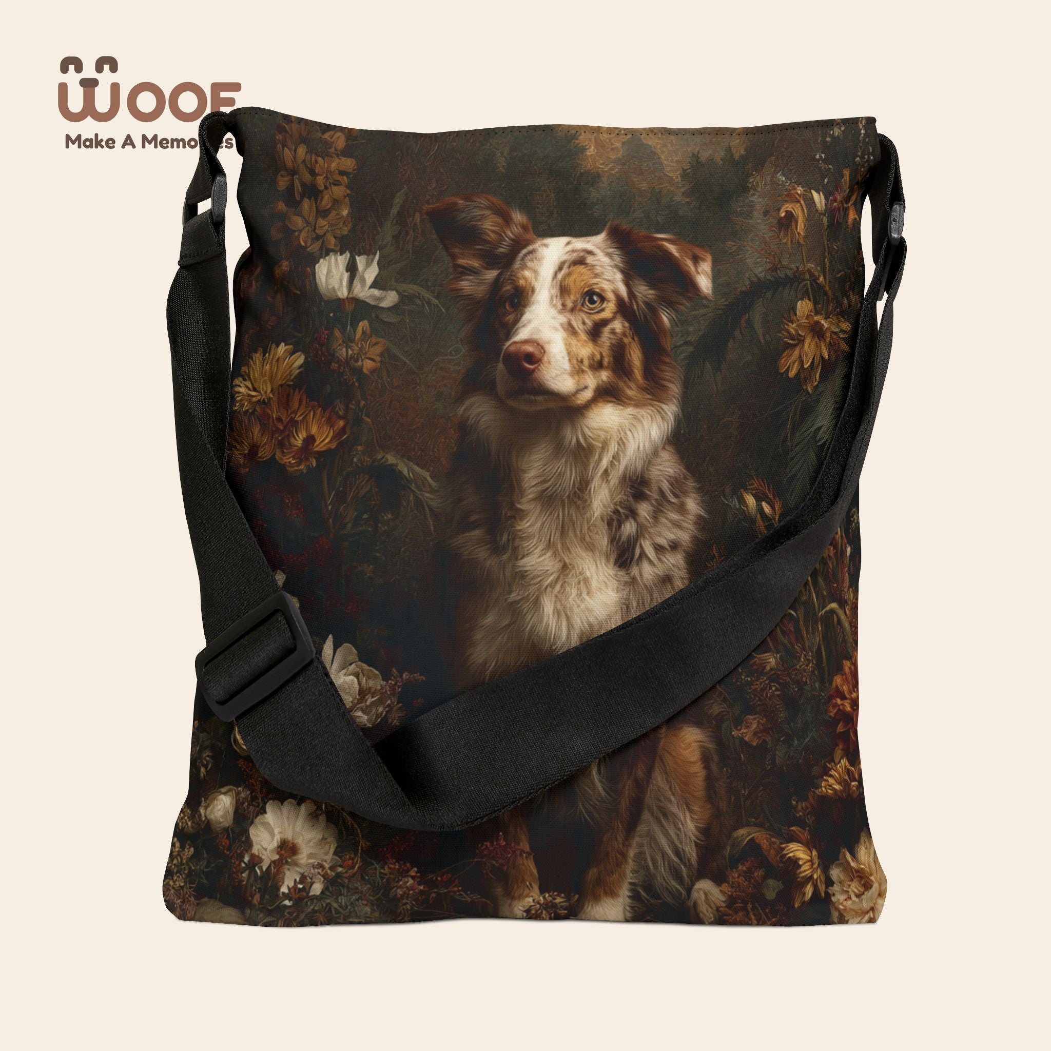 Floral Dog Lover Adjustable Tote Bag, Pet Carrier, Shopping Bag, Reusable Tote, Gift for Dog Owners