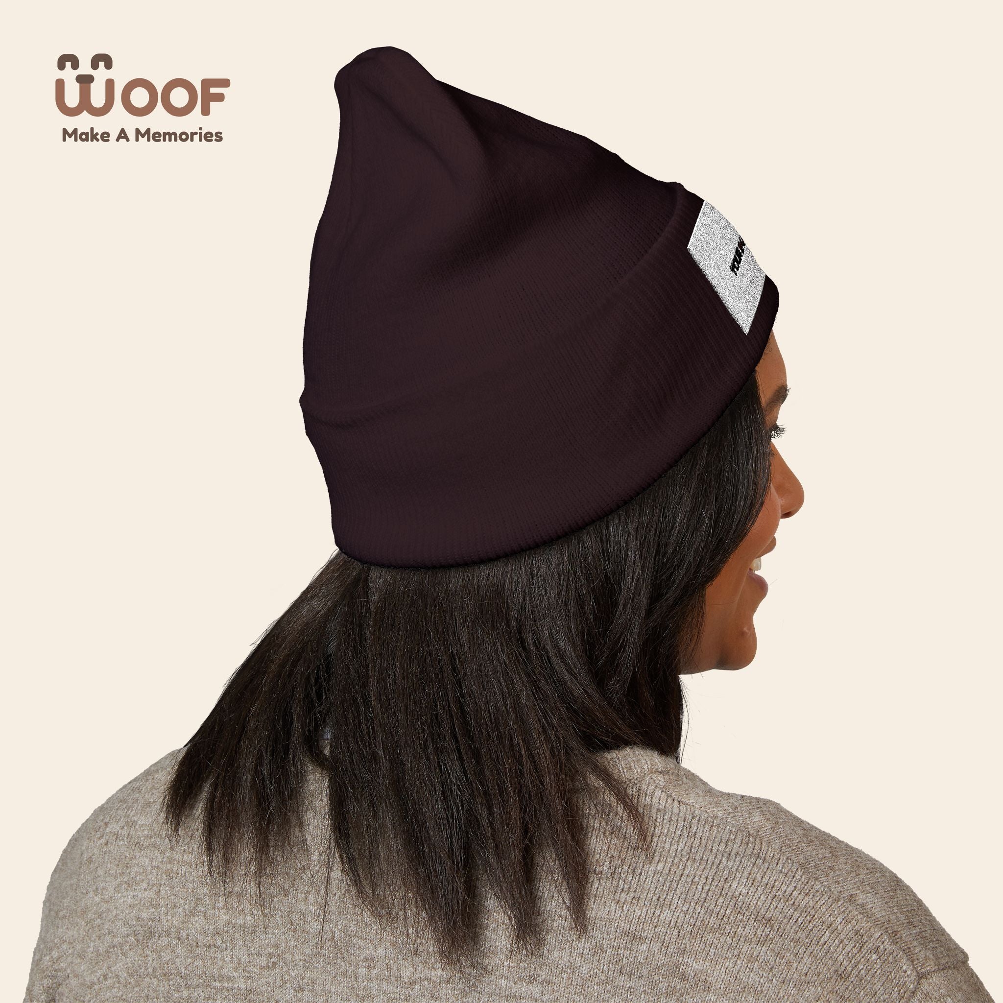 Classic Cuffed Beanie with 'Woof' Embroidery - Perfect for Dog Lovers, Winter Wear, Gift for Pet Owners, Cozy Accessory, Everyday Style