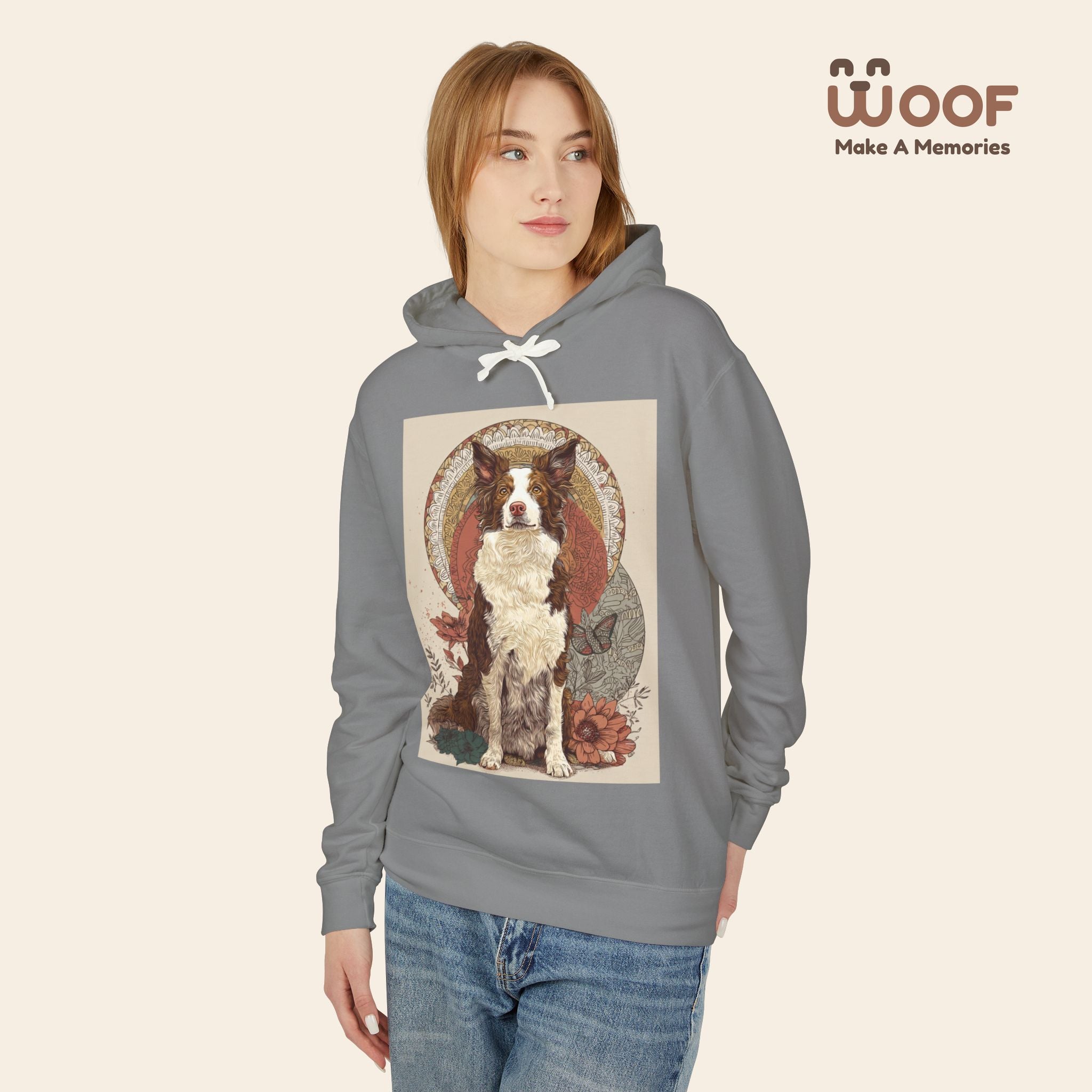 Vintage Dog Art Unisex Lightweight Hooded Sweatshirt - Pet Lover Gift, Nature-Inspired Apparel, Cozy Spring Layer, Dog-Themed Fashion