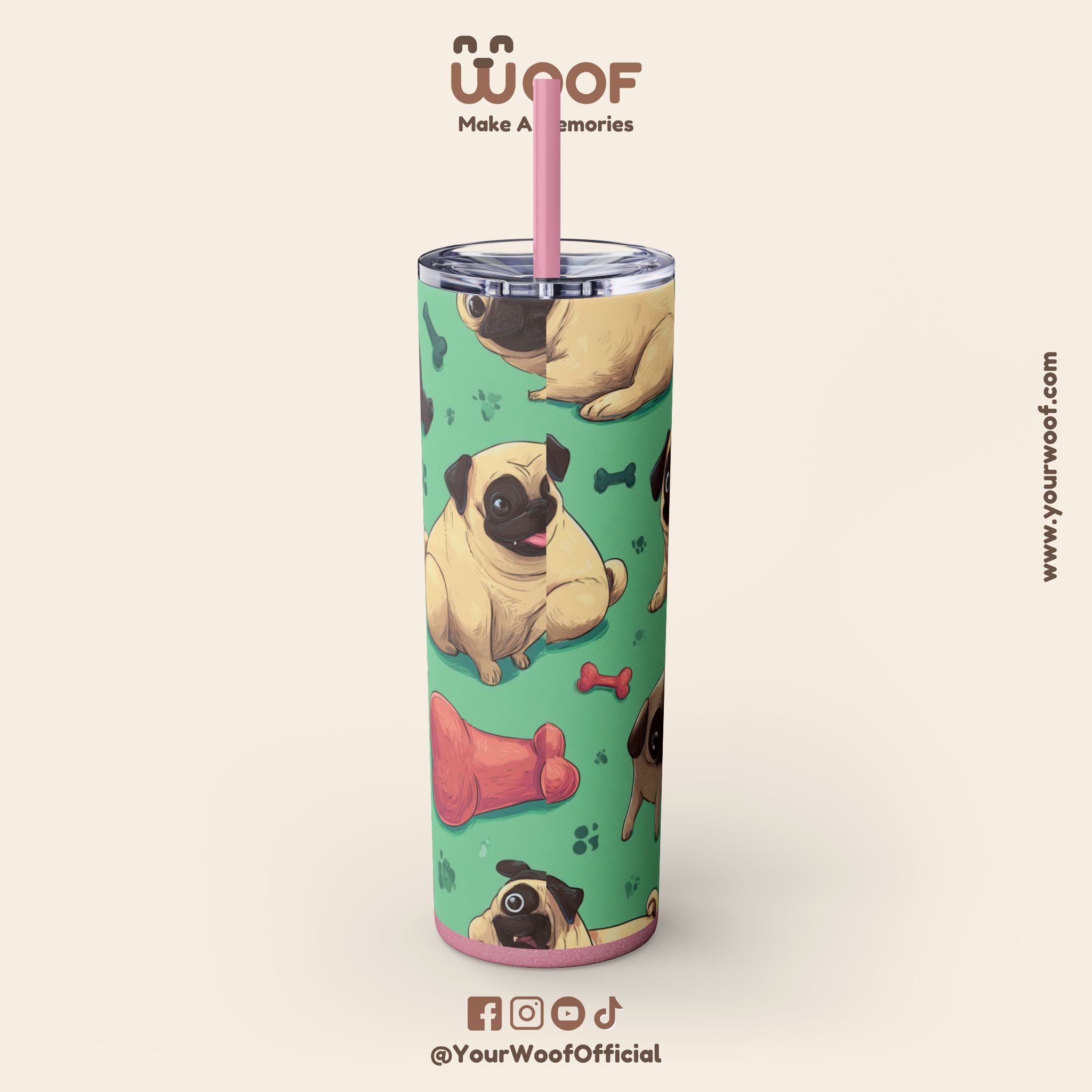 Pug Lover's 20oz Skinny Tumbler, Cute Dog Straw Cup, Pet Gift, Dog Mom Essential, Reusable Eco-Friendly Drinkware