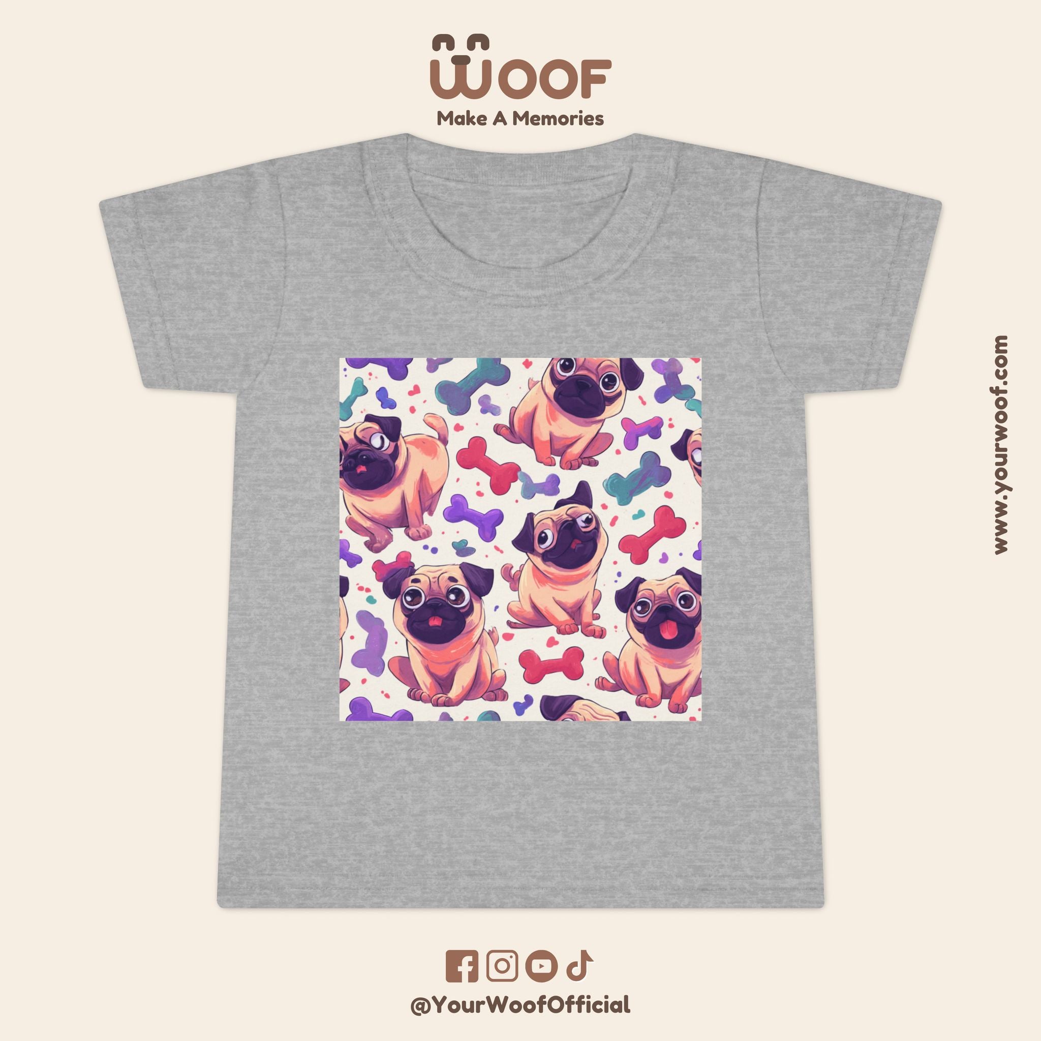 Pug Pattern Toddler T-Shirt, Cute Dog Tee, Kids Wear, Birthday Outfit, Animal Lover Gift, Playful Design, Fun Fashion