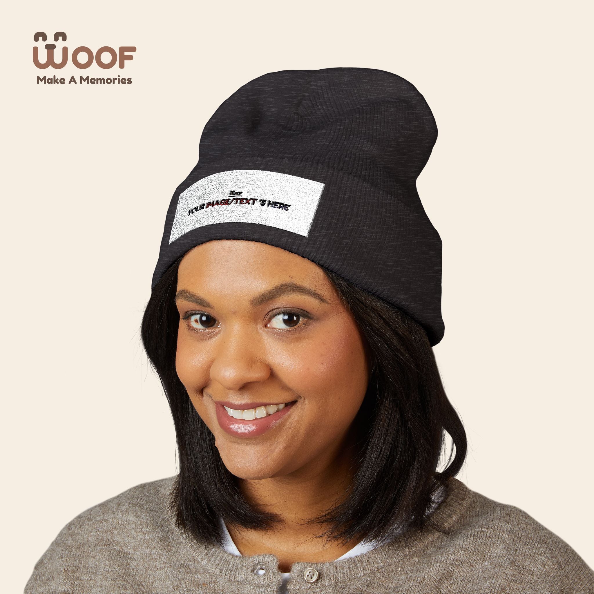 Classic Cuffed Beanie with 'Woof' Embroidery - Perfect for Dog Lovers, Winter Wear, Gift for Pet Owners, Cozy Accessory, Everyday Style