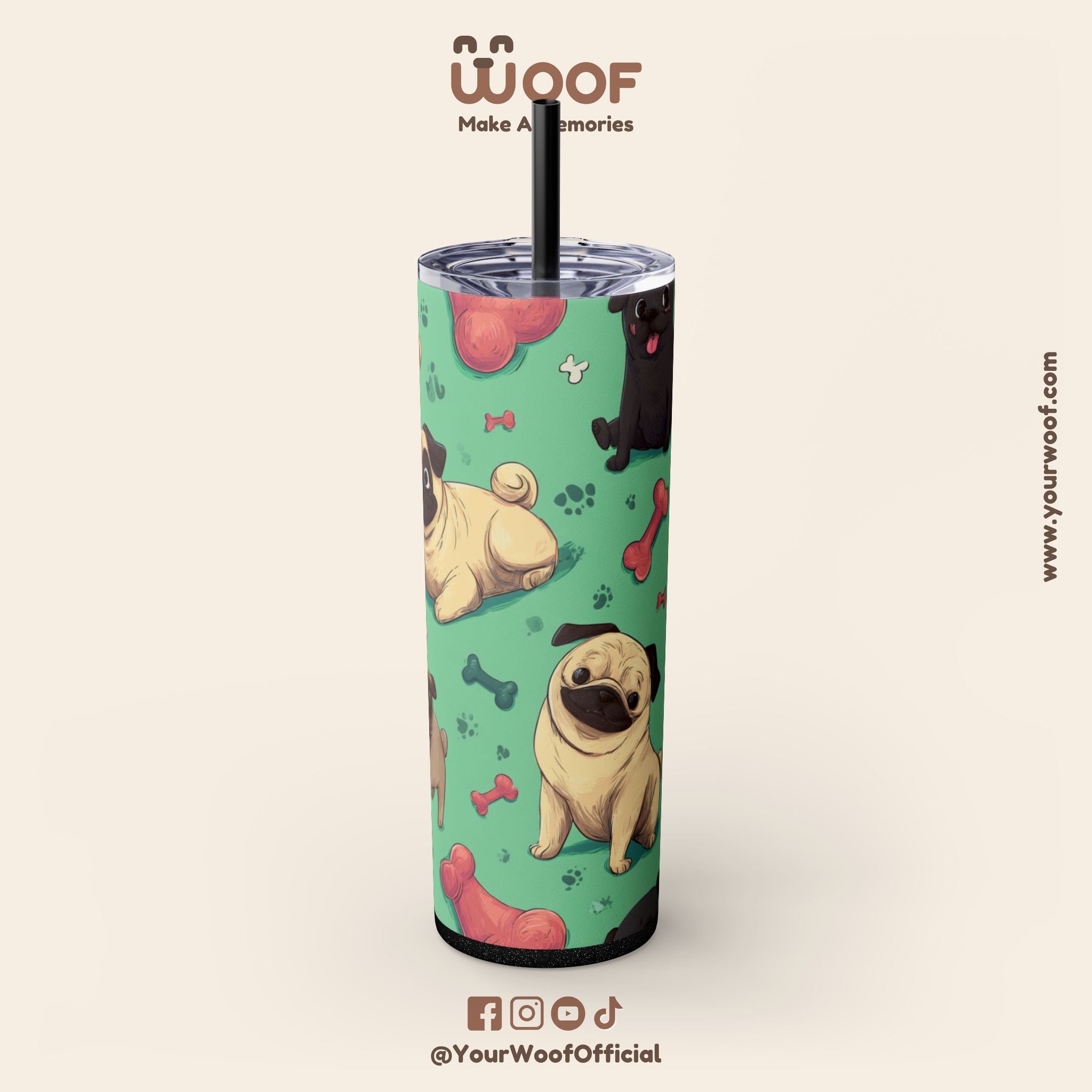 Pug Lover's 20oz Skinny Tumbler, Cute Dog Straw Cup, Pet Gift, Dog Mom Essential, Reusable Eco-Friendly Drinkware