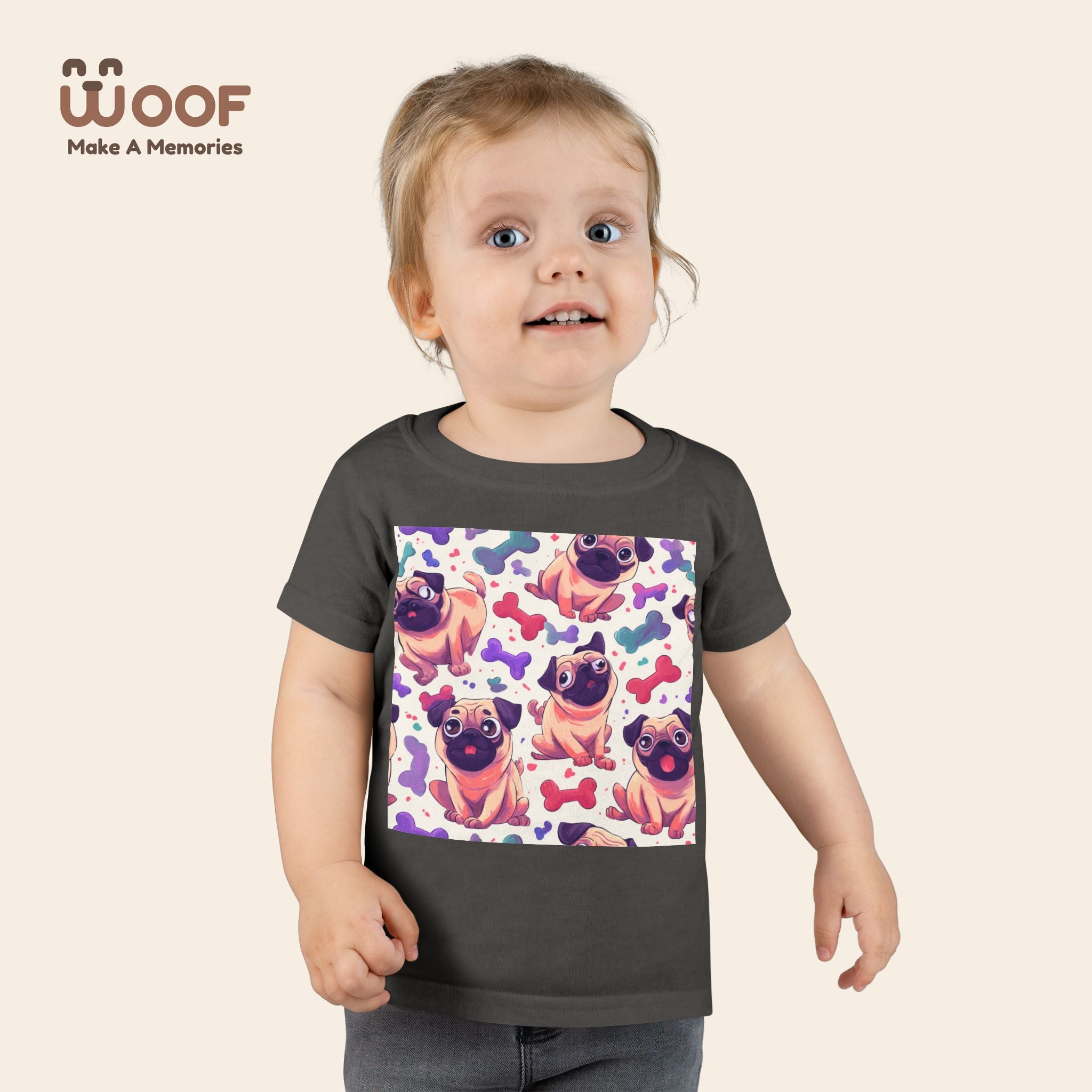 Pug Pattern Toddler T-Shirt, Cute Dog Tee, Kids Wear, Birthday Outfit, Animal Lover Gift, Playful Design, Fun Fashion