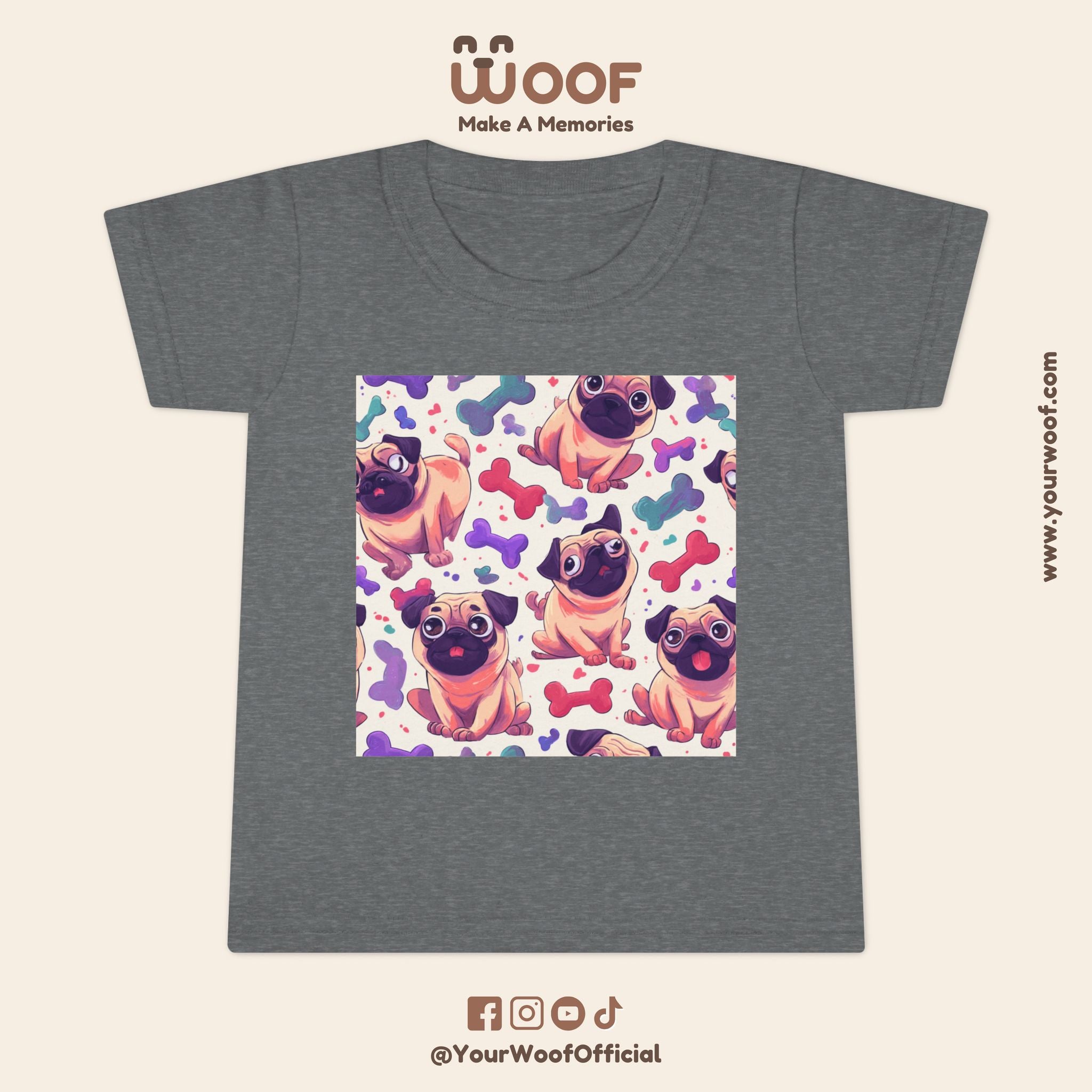 Pug Pattern Toddler T-Shirt, Cute Dog Tee, Kids Wear, Birthday Outfit, Animal Lover Gift, Playful Design, Fun Fashion