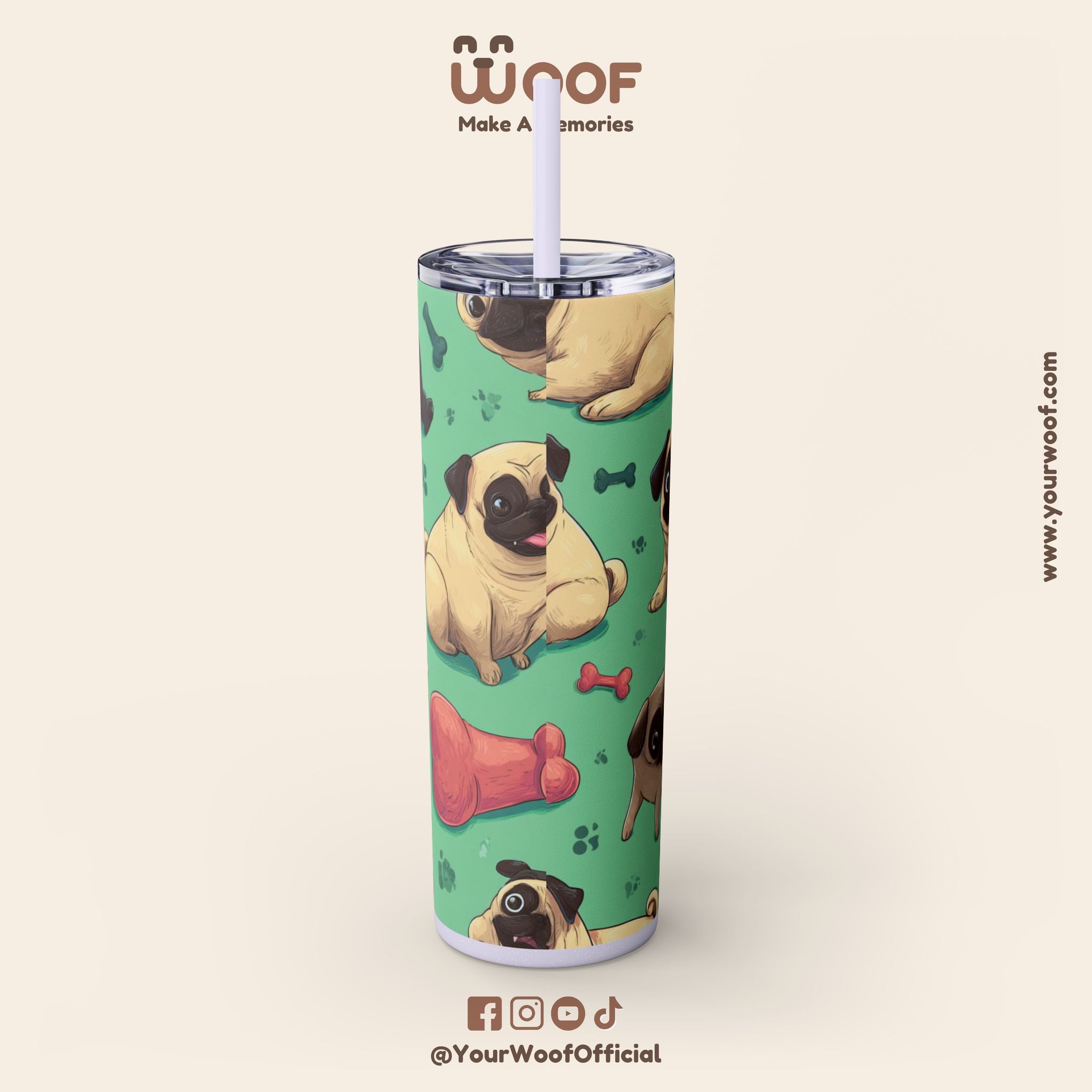 Pug Lover's 20oz Skinny Tumbler, Cute Dog Straw Cup, Pet Gift, Dog Mom Essential, Reusable Eco-Friendly Drinkware