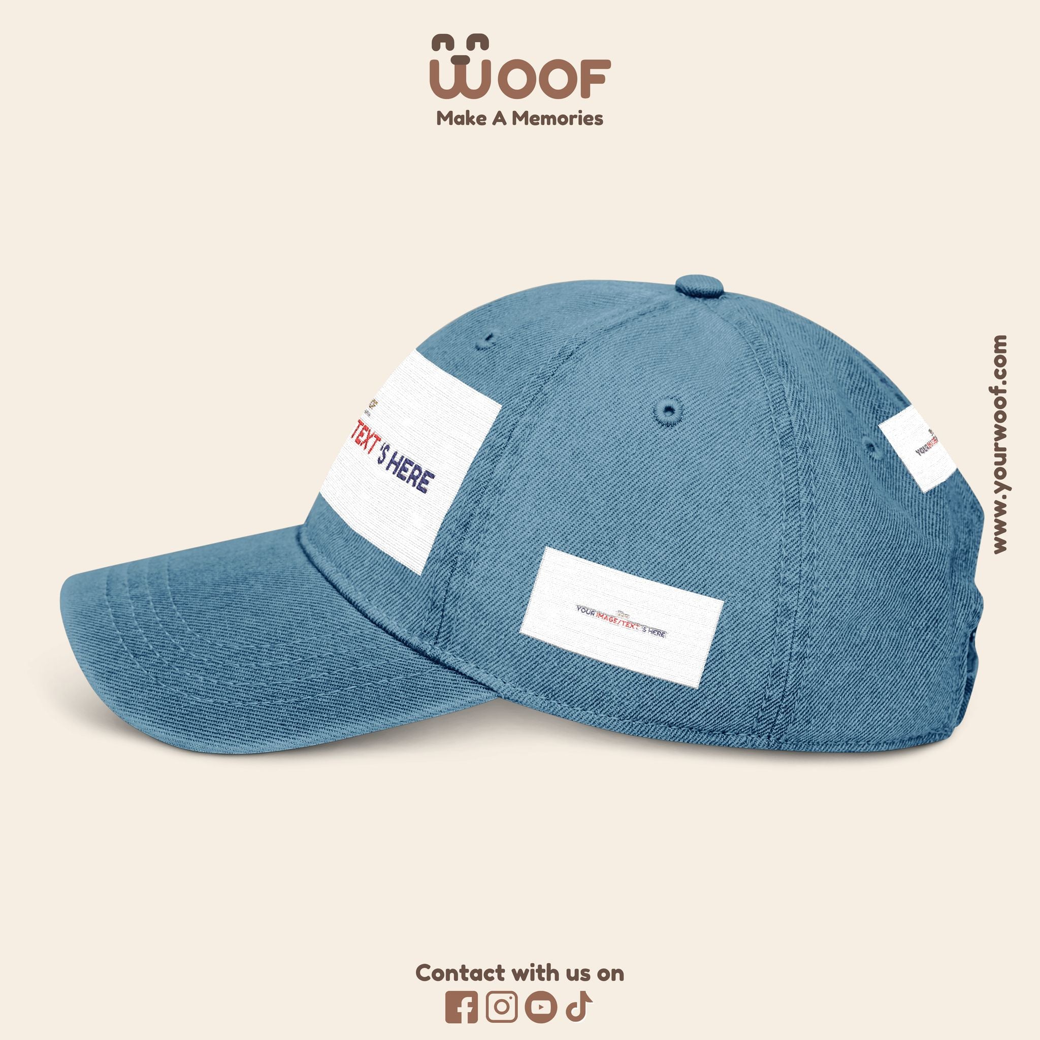 Custom Embroidered Denim Hat, Gift for Dog Lovers, Casual Style Cap, Perfect for Birthdays, Outdoor Adventures, Woof Theme