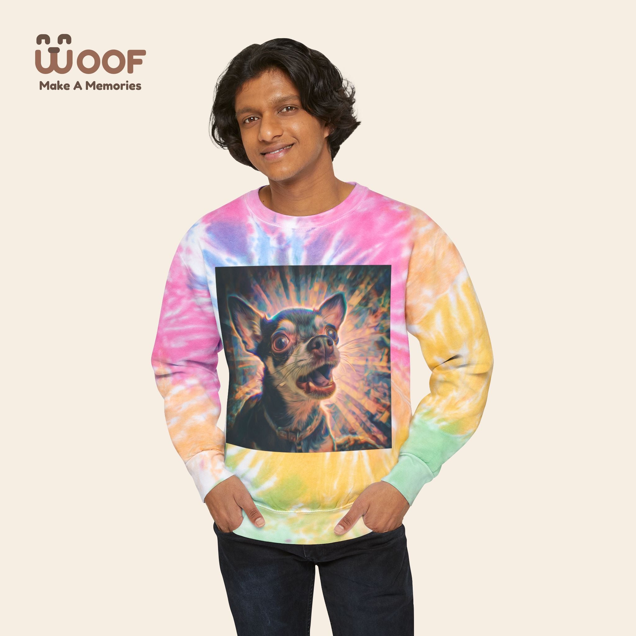 Trendy Tie-Dye Graphic Sweatshirt, Chill Unisex Pullover, Perfect Gift for Dog Lovers, Cozy Hoodie for Casual Days, Unique Dog Art Apparel