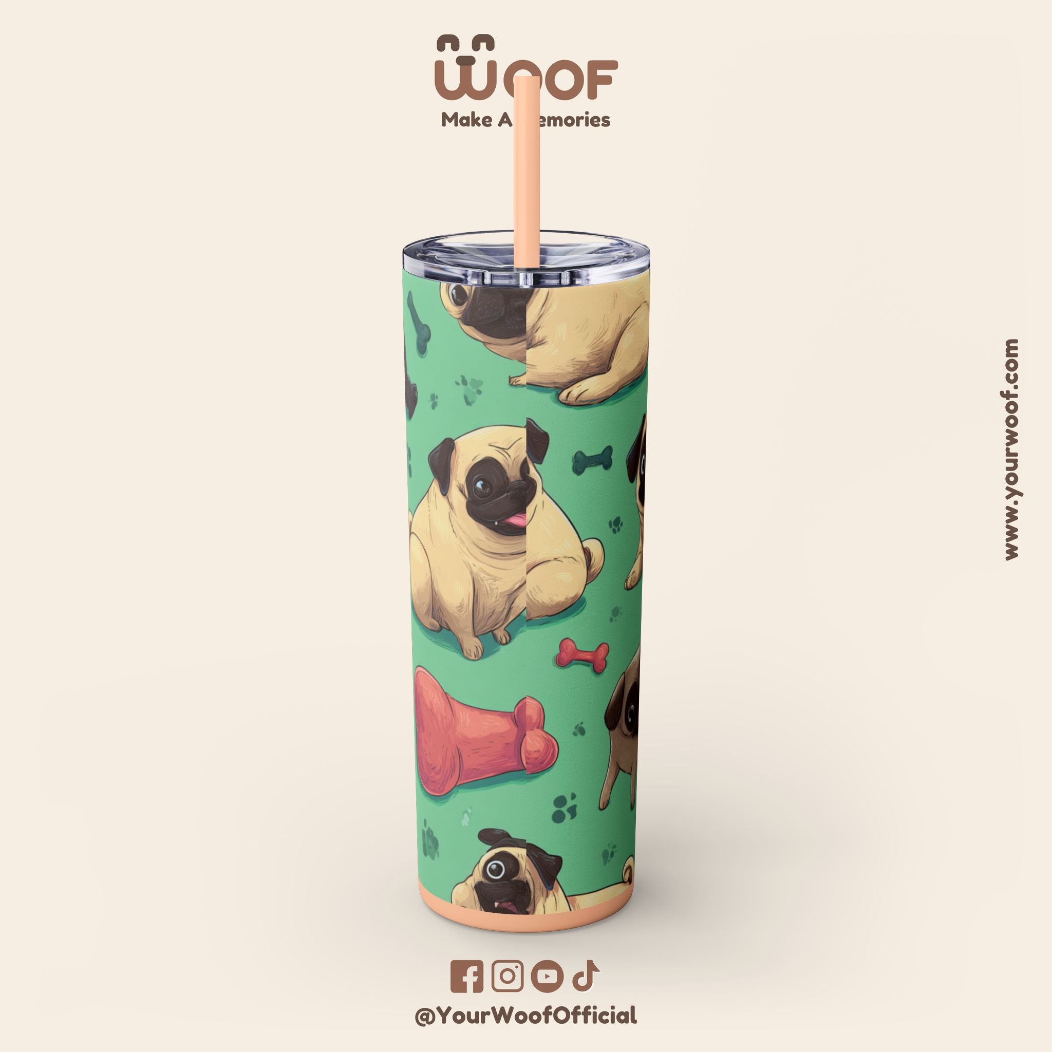 Pug Lover's 20oz Skinny Tumbler, Cute Dog Straw Cup, Pet Gift, Dog Mom Essential, Reusable Eco-Friendly Drinkware