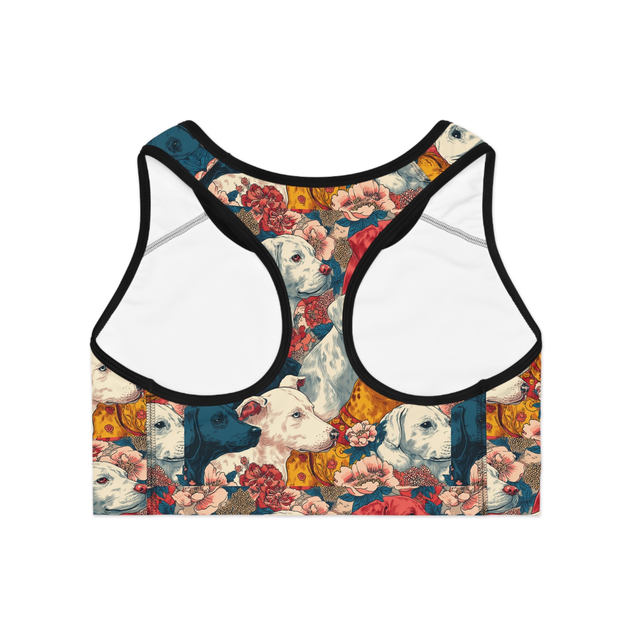 Whimsical Dog Print Sports Bra, Pet Lover Workout Top, Floral Gym Bra, Cute Activewear for Dog Moms, Gift for Dog Lovers