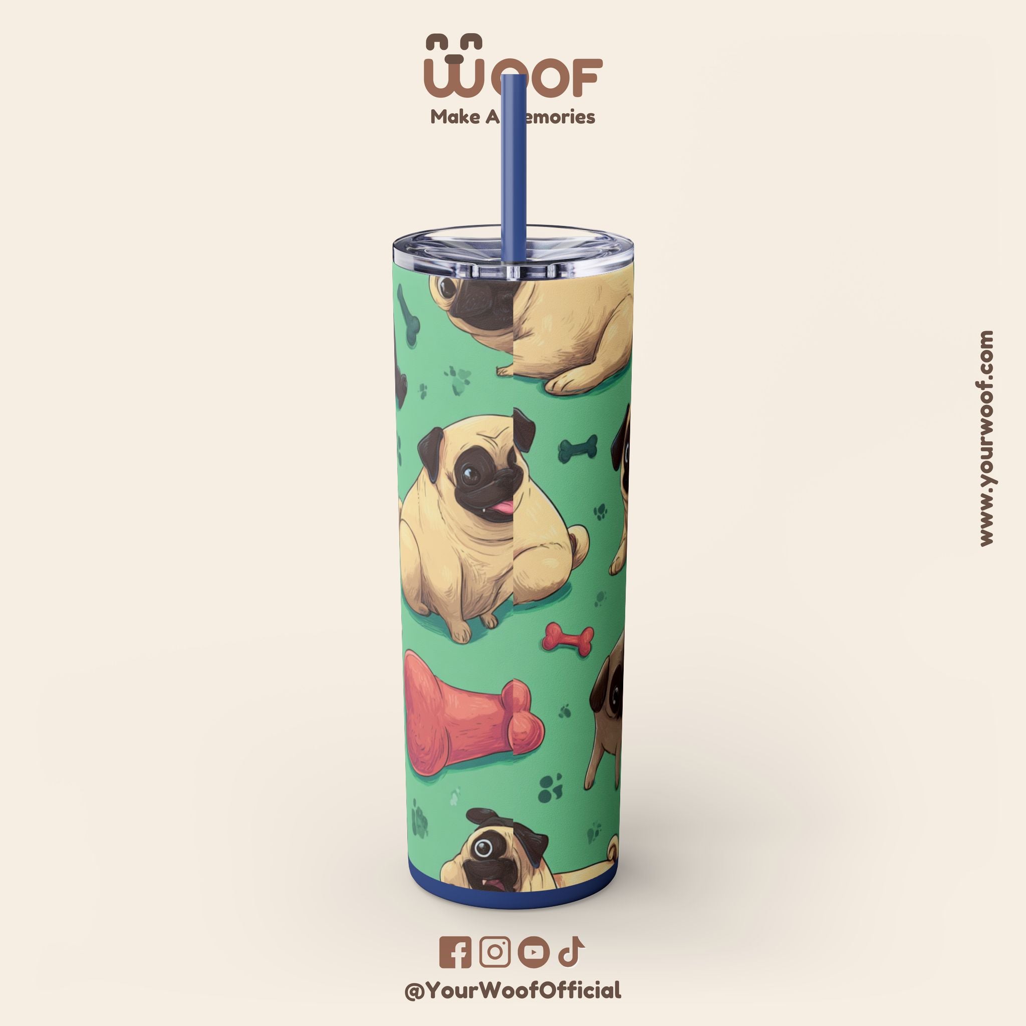 Pug Lover's 20oz Skinny Tumbler, Cute Dog Straw Cup, Pet Gift, Dog Mom Essential, Reusable Eco-Friendly Drinkware