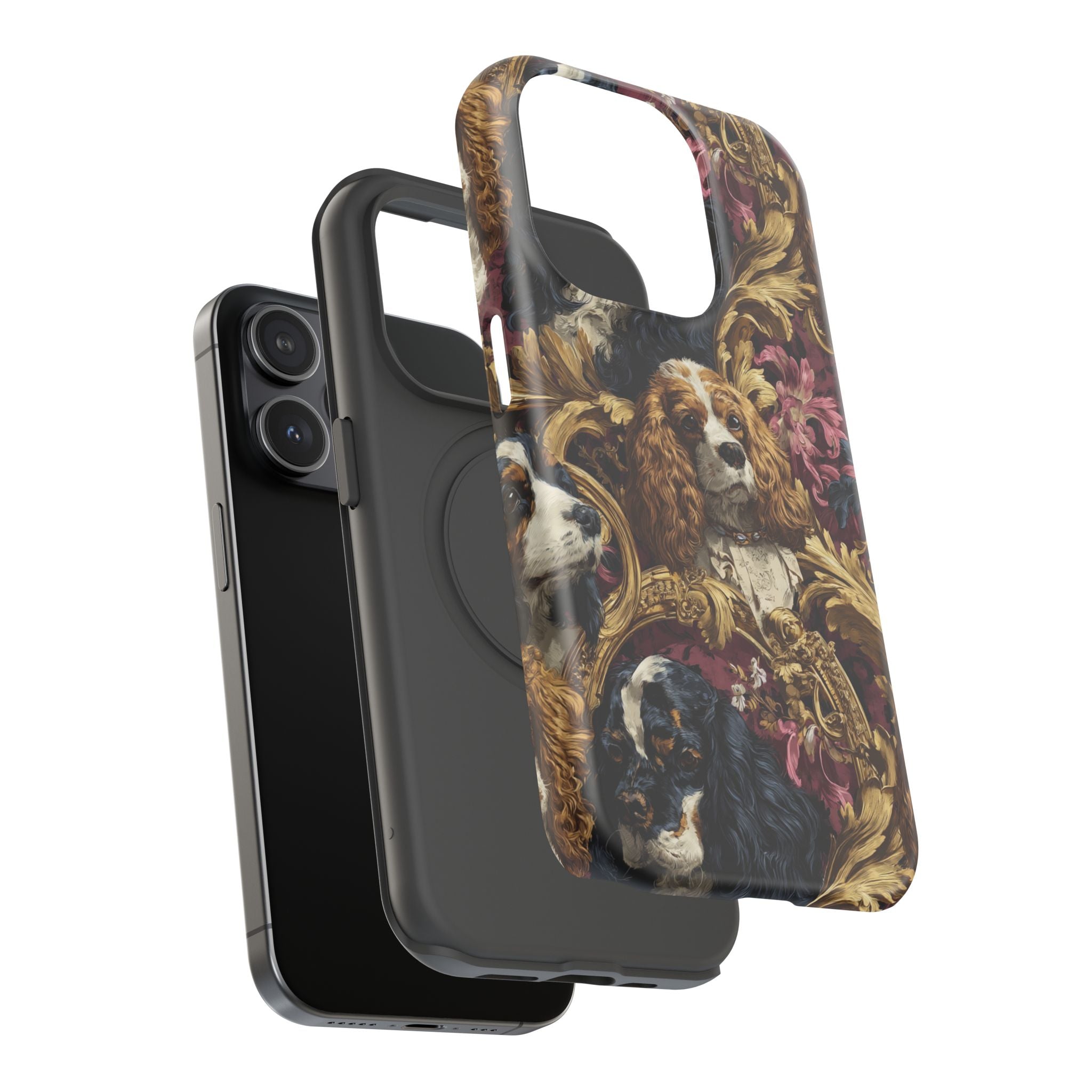 Elegant Pet Portrait Phone Case – Floral Design, Dog Lover Gift, Durable Phone Cover, Unique Art Case, Stylish Accessory