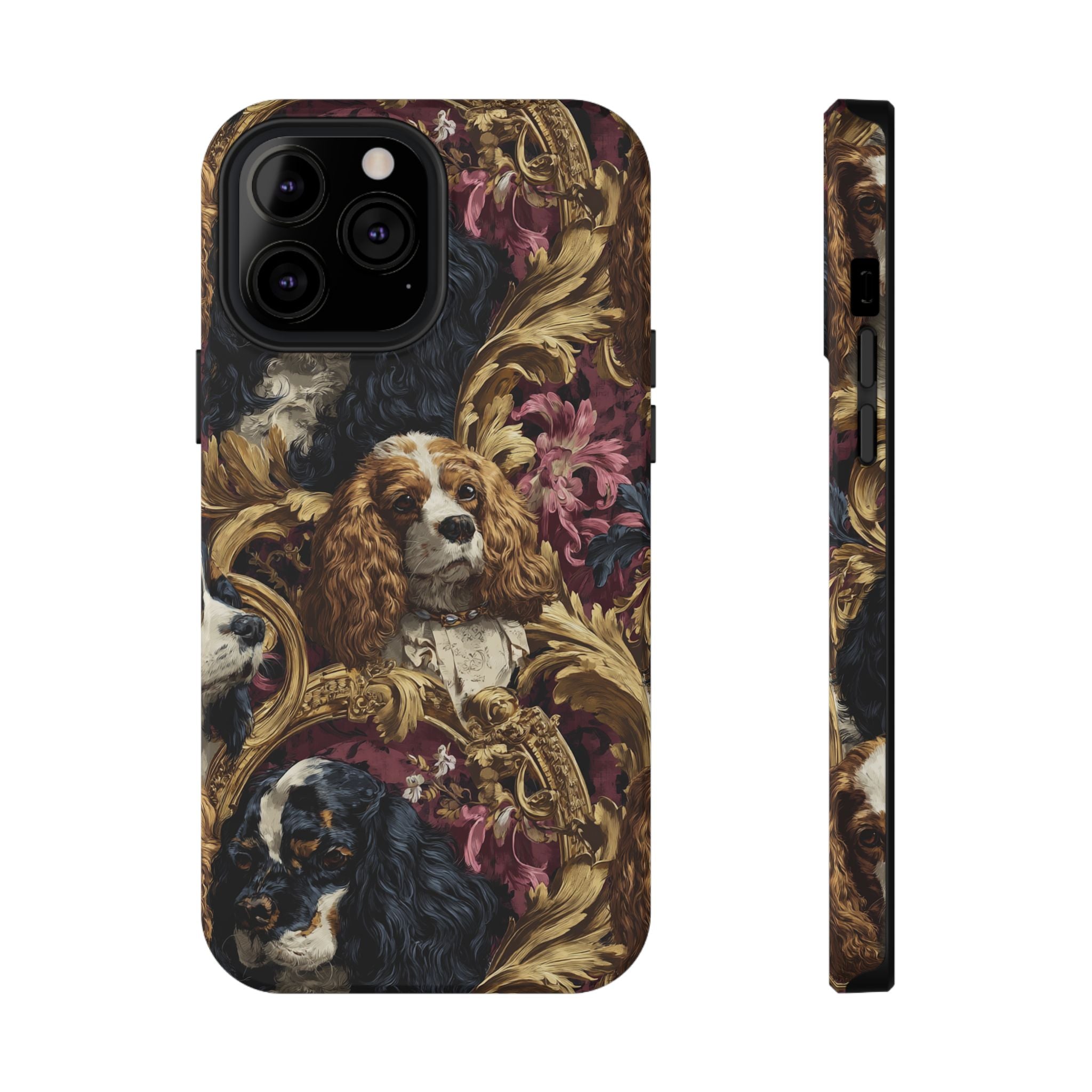 Elegant Pet Portrait Phone Case – Floral Design, Dog Lover Gift, Durable Phone Cover, Unique Art Case, Stylish Accessory