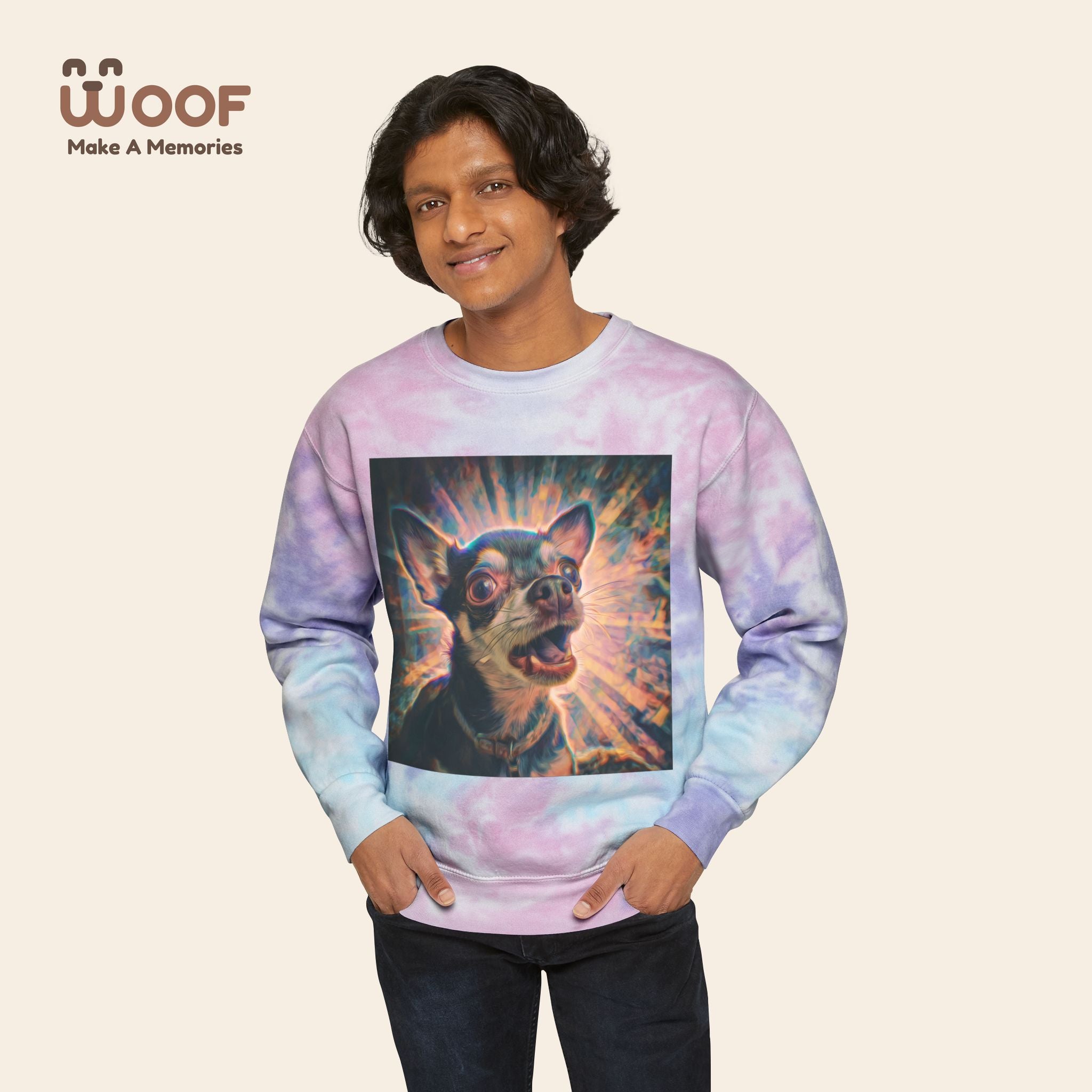 Trendy Tie-Dye Graphic Sweatshirt, Chill Unisex Pullover, Perfect Gift for Dog Lovers, Cozy Hoodie for Casual Days, Unique Dog Art Apparel