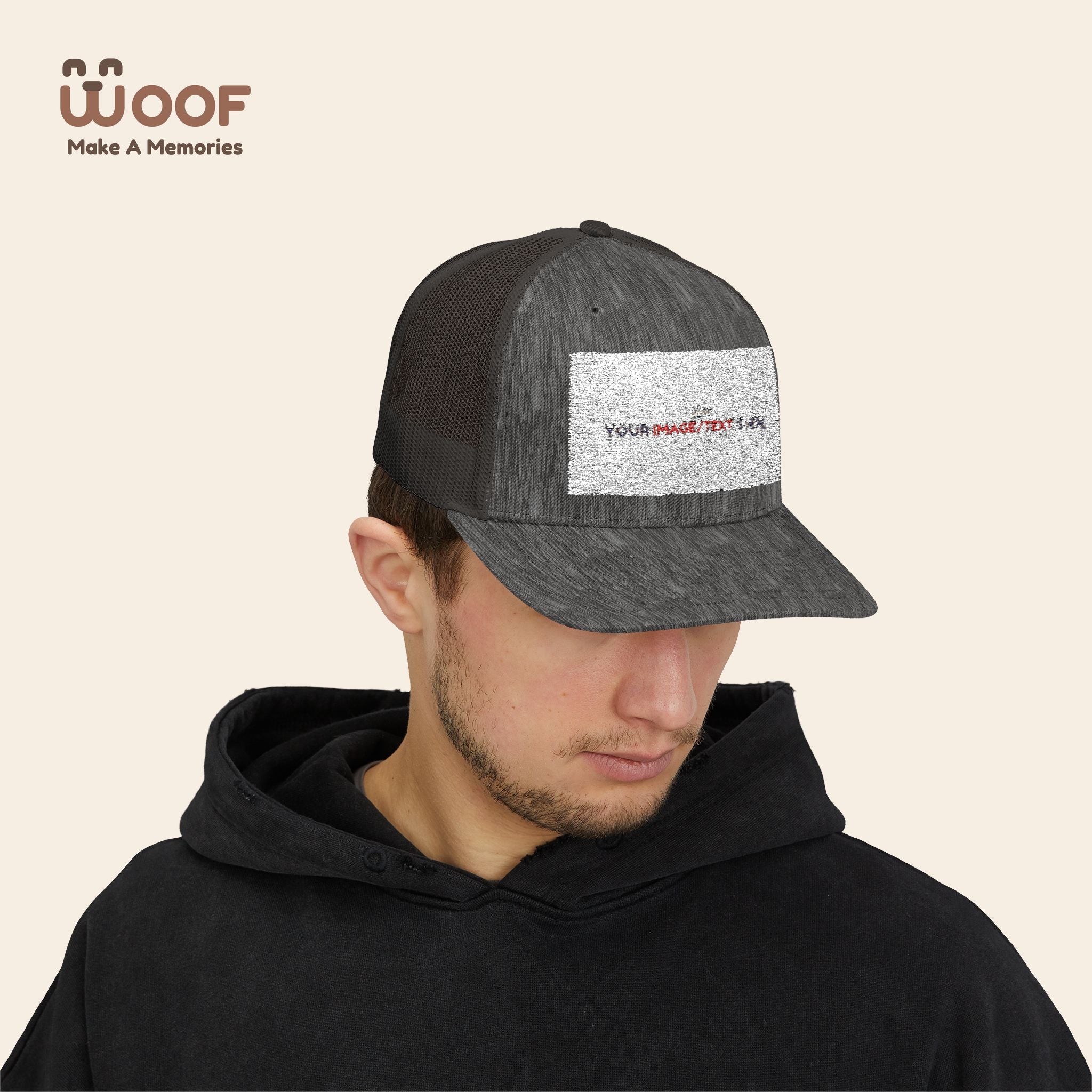 Woof Snapback Trucker Cap - Pet Lovers Gift, Dog Mom Hat, Casual Outdoor Accessory, Fun Pet Apparel, Unique Dog Dad Gift