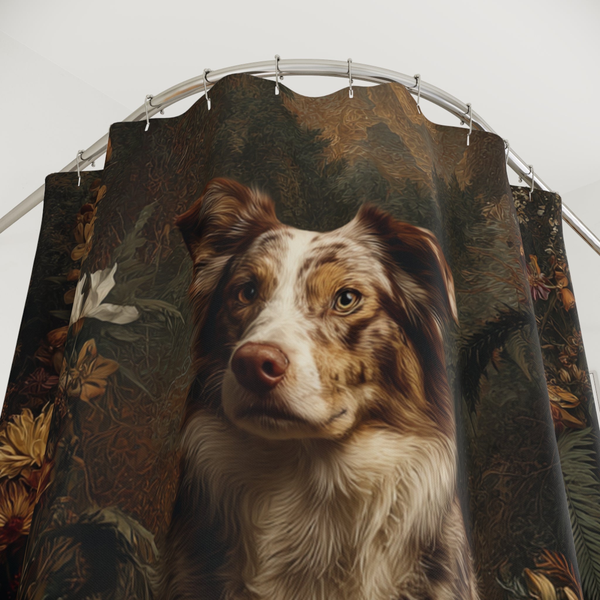 Rustic Dog Shower Curtain - Vintage Floral Design for Dog Lovers