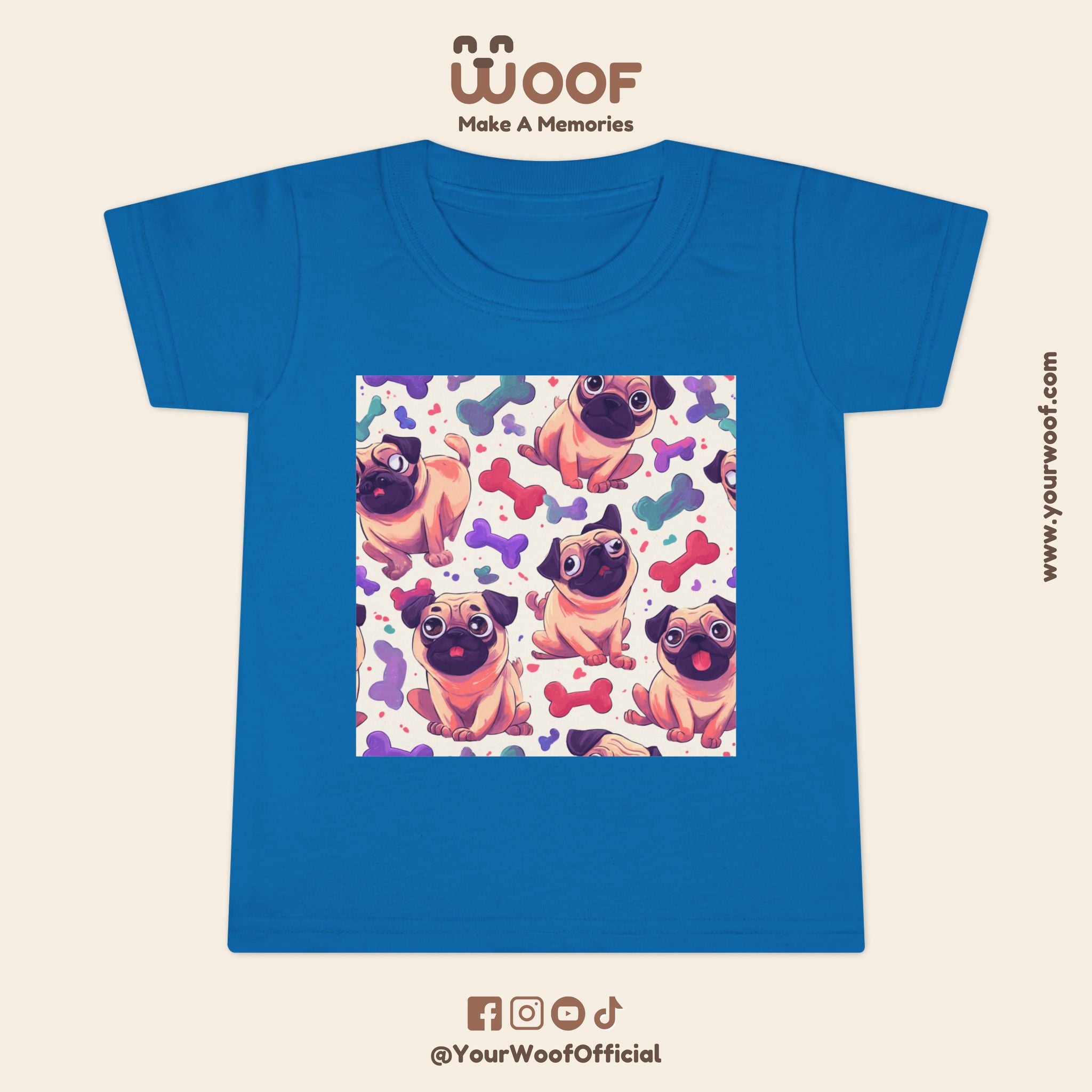 Pug Pattern Toddler T-Shirt, Cute Dog Tee, Kids Wear, Birthday Outfit, Animal Lover Gift, Playful Design, Fun Fashion