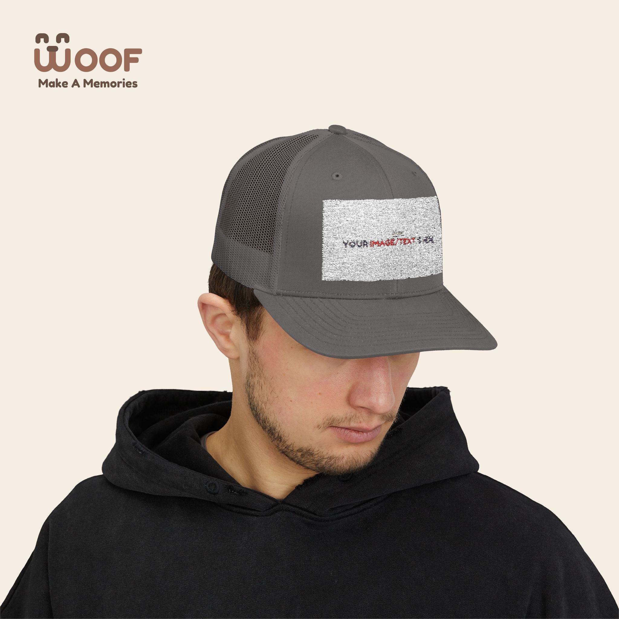 Woof Snapback Trucker Cap - Pet Lovers Gift, Dog Mom Hat, Casual Outdoor Accessory, Fun Pet Apparel, Unique Dog Dad Gift