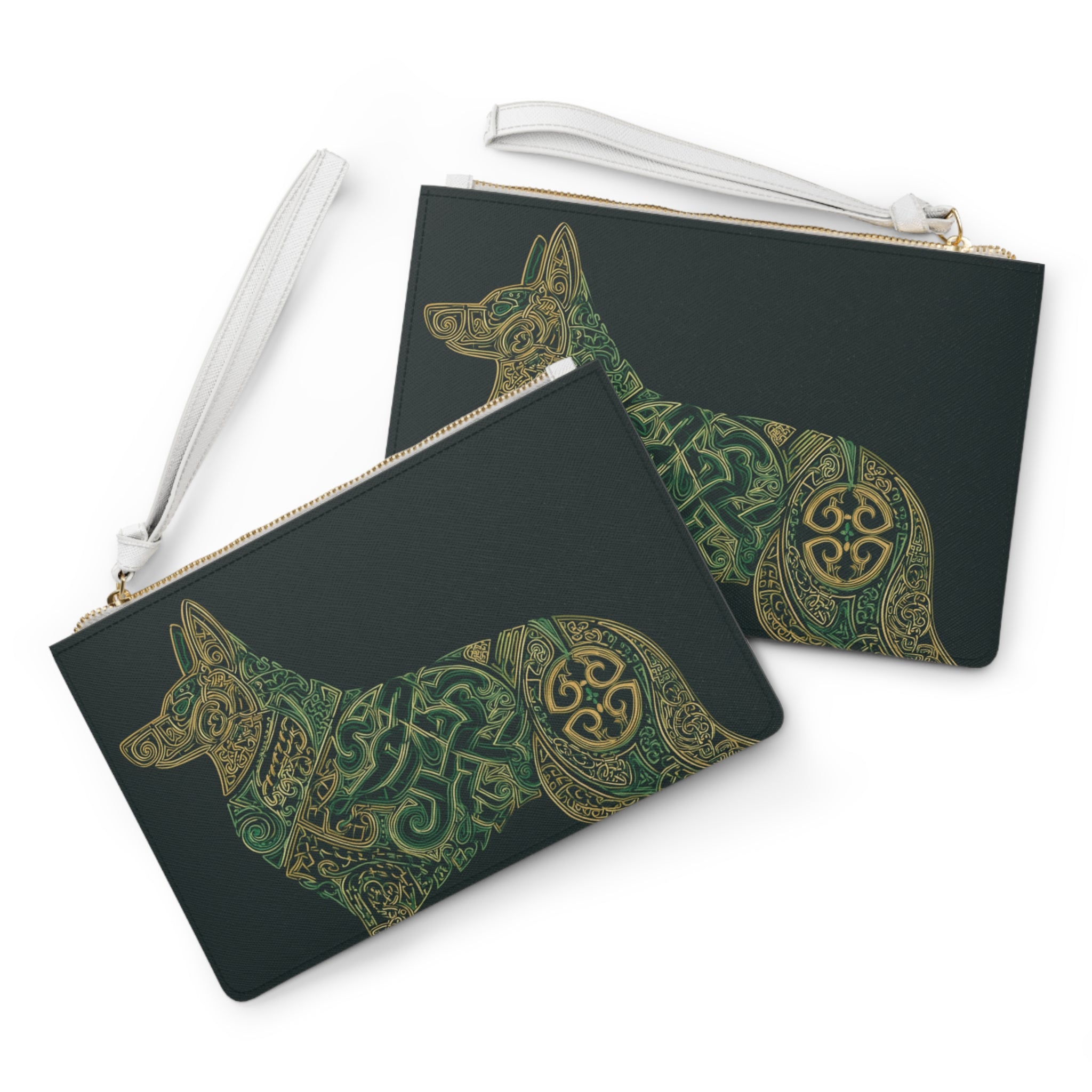 Celtic Dog Clutch Bag, Stylish Pouch for Dog Lovers, Boho Wristlet, Cute Accessory for Events