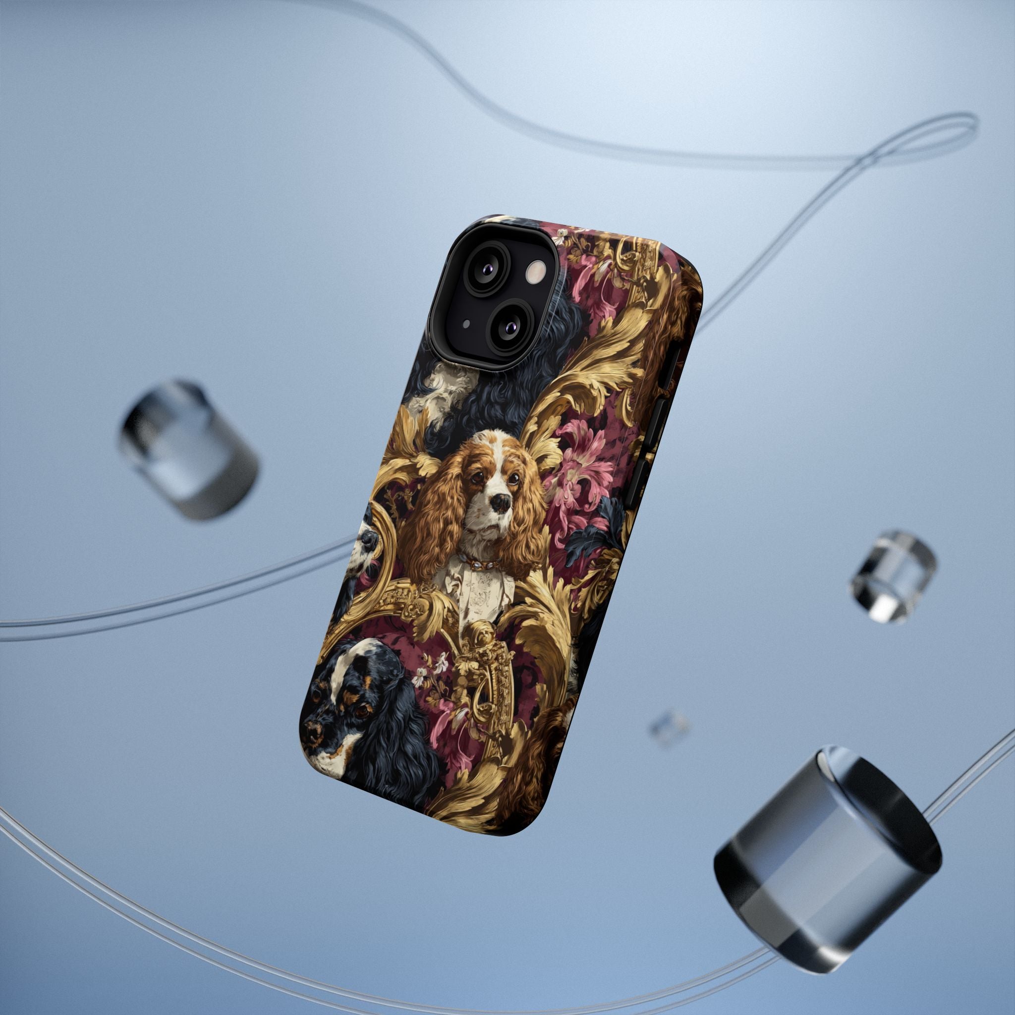 Elegant Pet Portrait Phone Case – Floral Design, Dog Lover Gift, Durable Phone Cover, Unique Art Case, Stylish Accessory