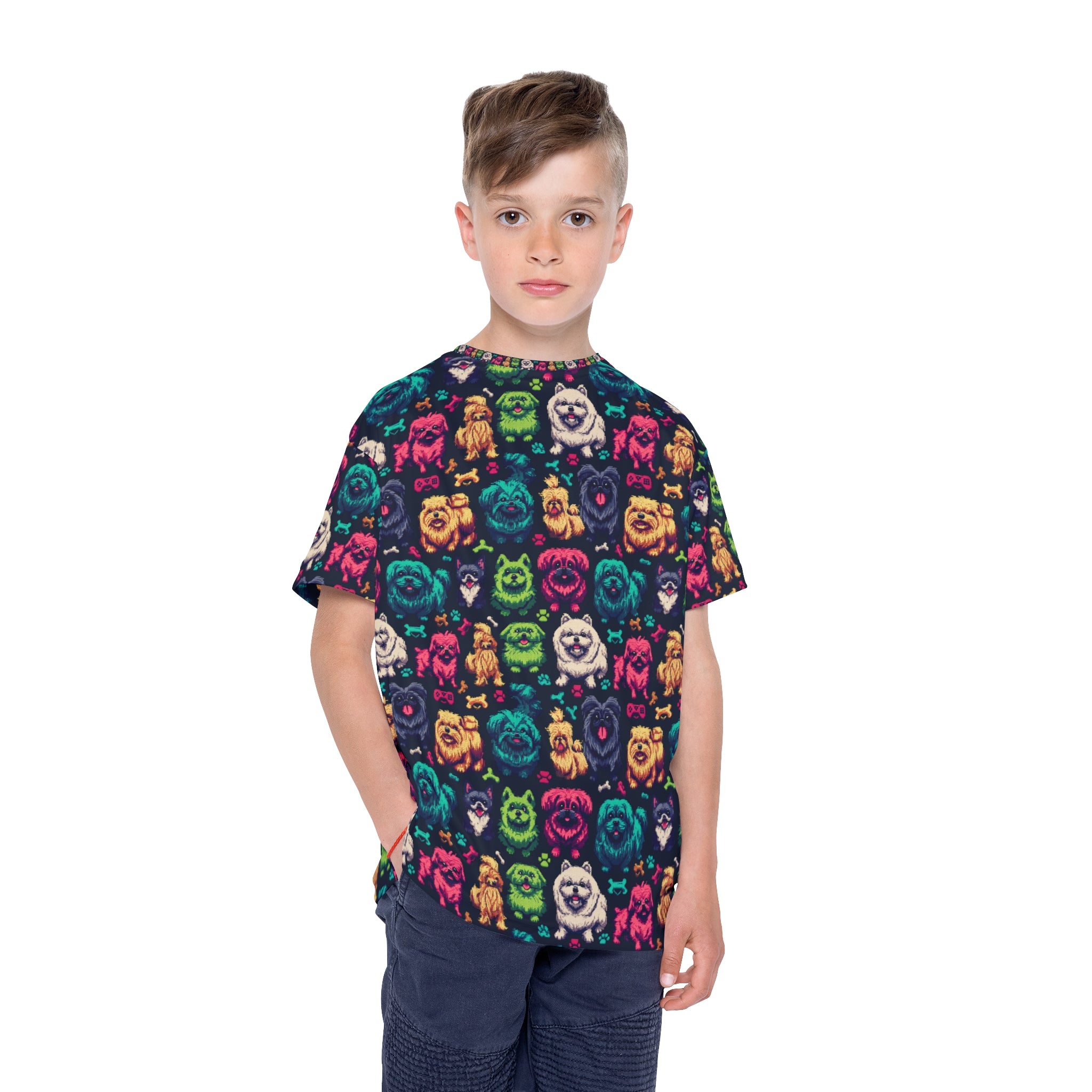 Colorful Kids Sports Jersey - Fun Dog Print Tee, Sporty Pet Lover Gift, Birthday Surprise, Playful Outdoor Wear, Animal Lover Apparel