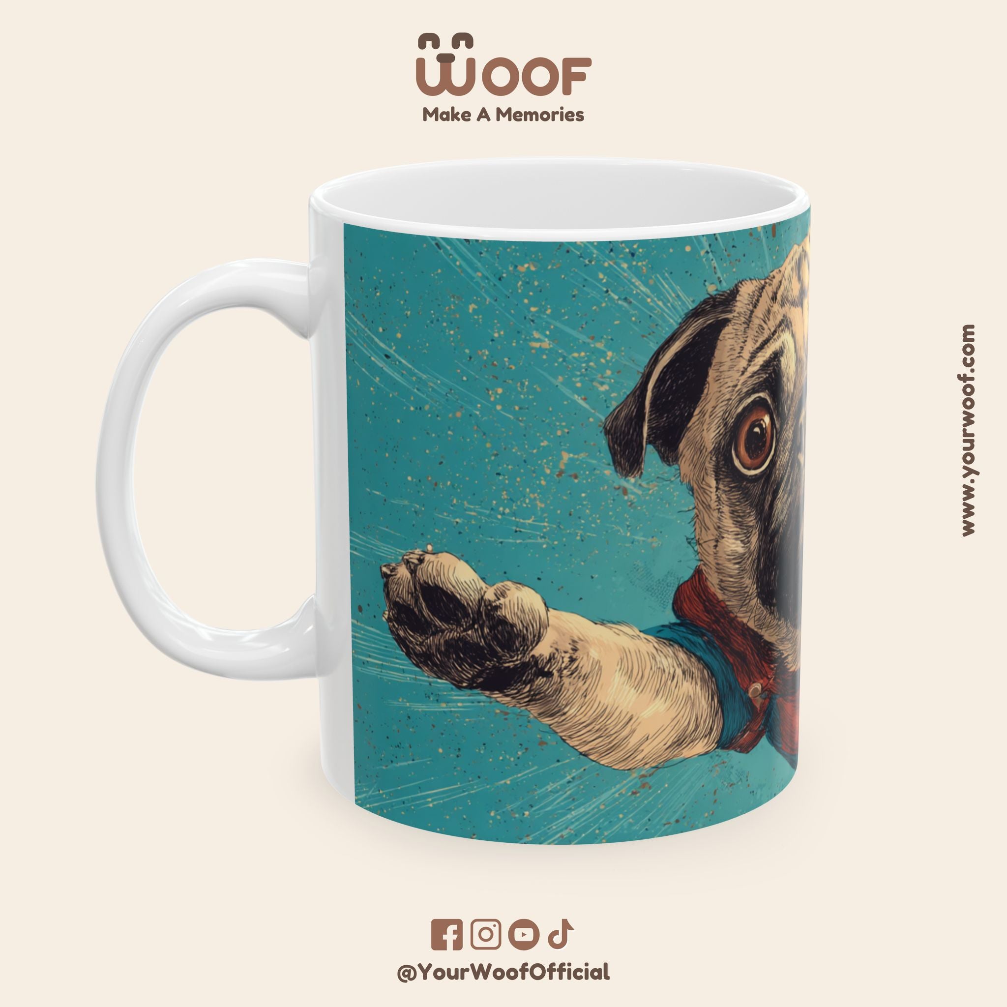 Superhero Pug Ceramic Mug - Fun Dog Coffee Cup for Pet Lovers