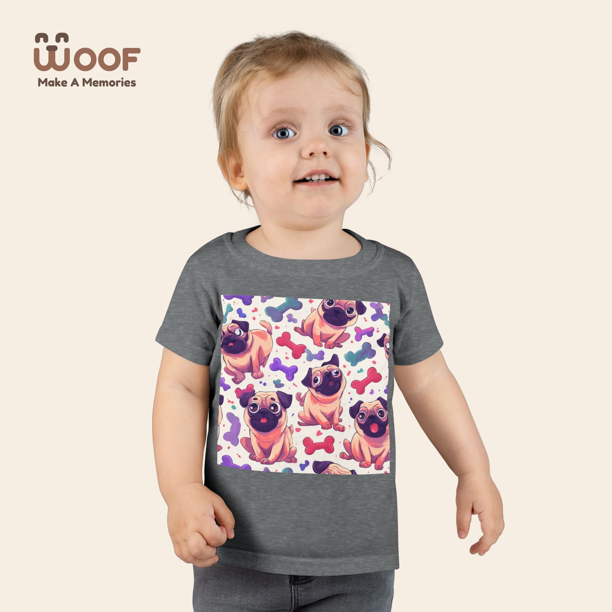 Pug Pattern Toddler T-Shirt, Cute Dog Tee, Kids Wear, Birthday Outfit, Animal Lover Gift, Playful Design, Fun Fashion