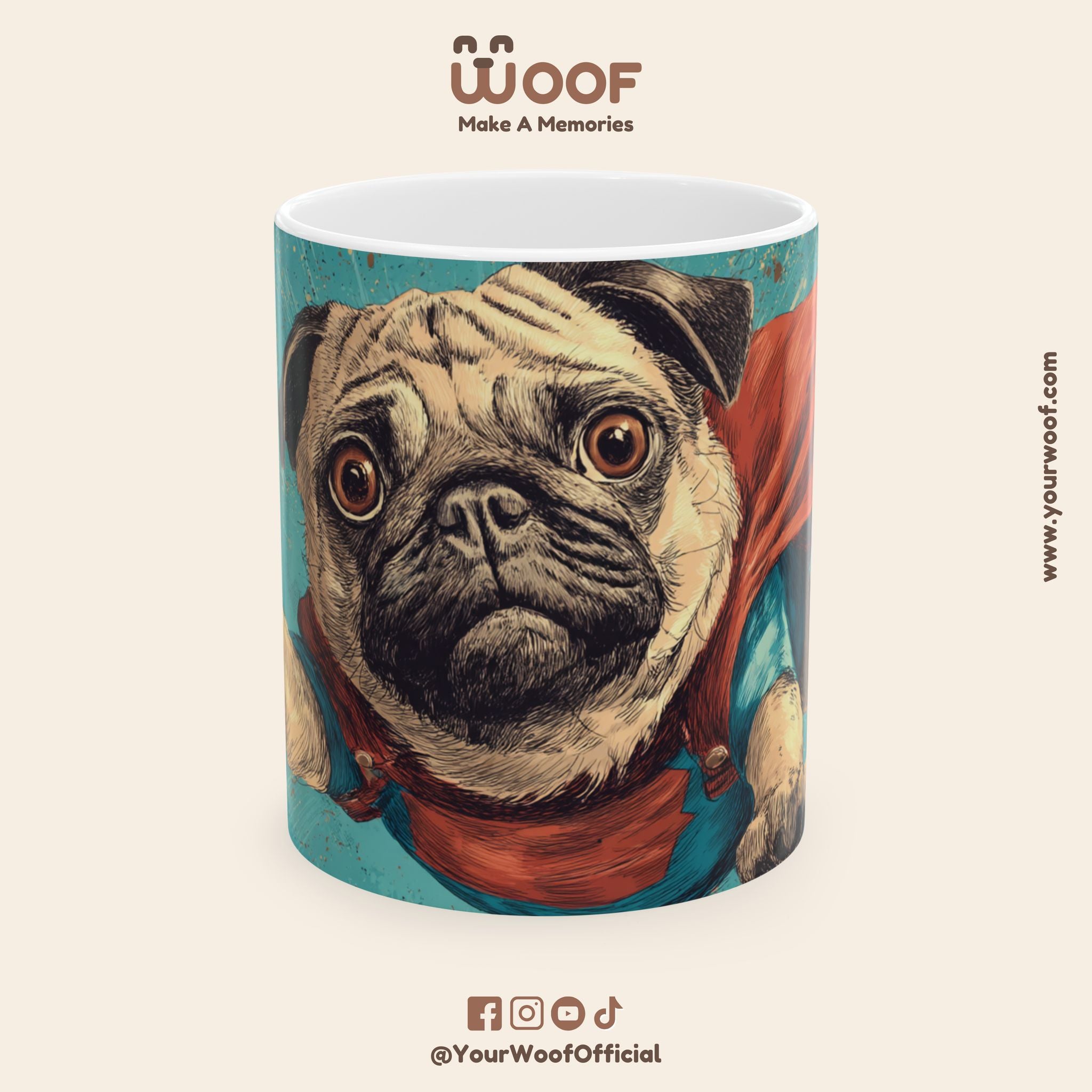 Superhero Pug Ceramic Mug - Fun Dog Coffee Cup for Pet Lovers