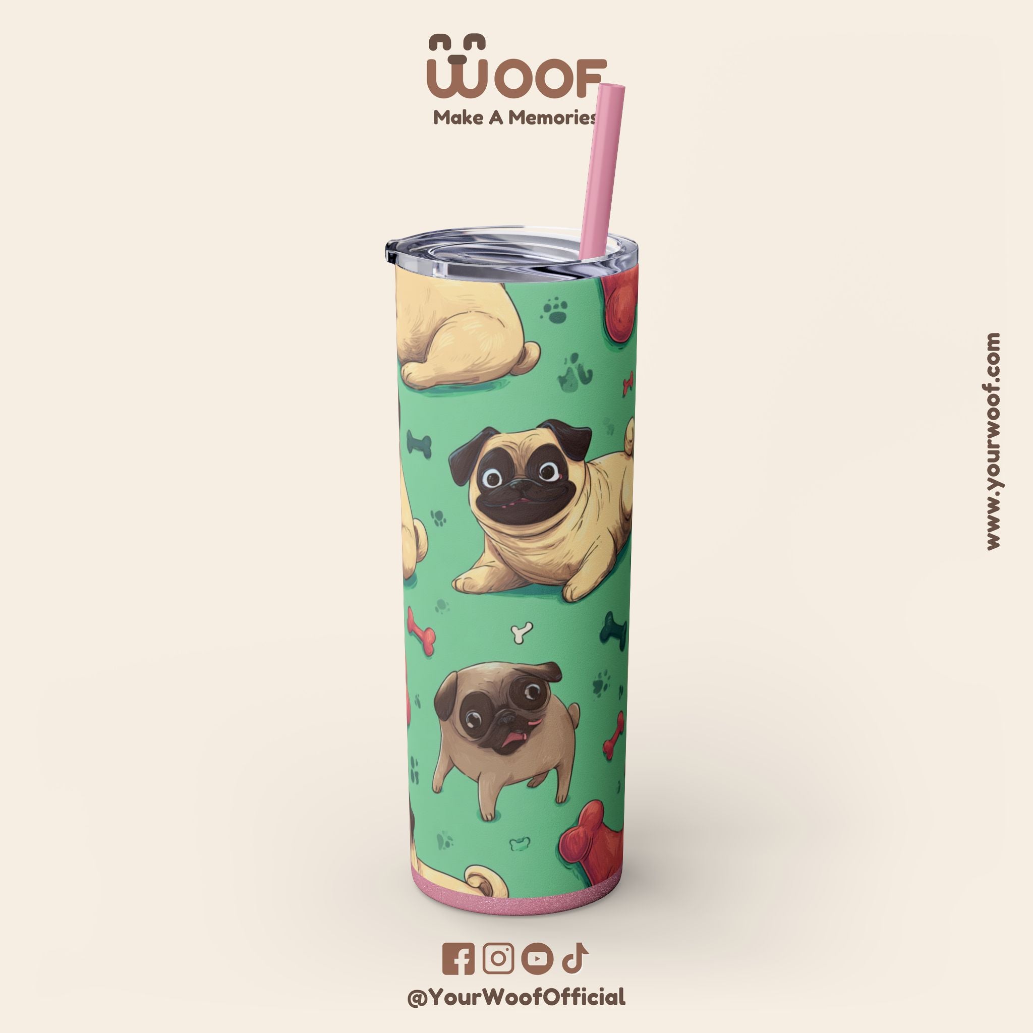 Pug Lover's 20oz Skinny Tumbler, Cute Dog Straw Cup, Pet Gift, Dog Mom Essential, Reusable Eco-Friendly Drinkware