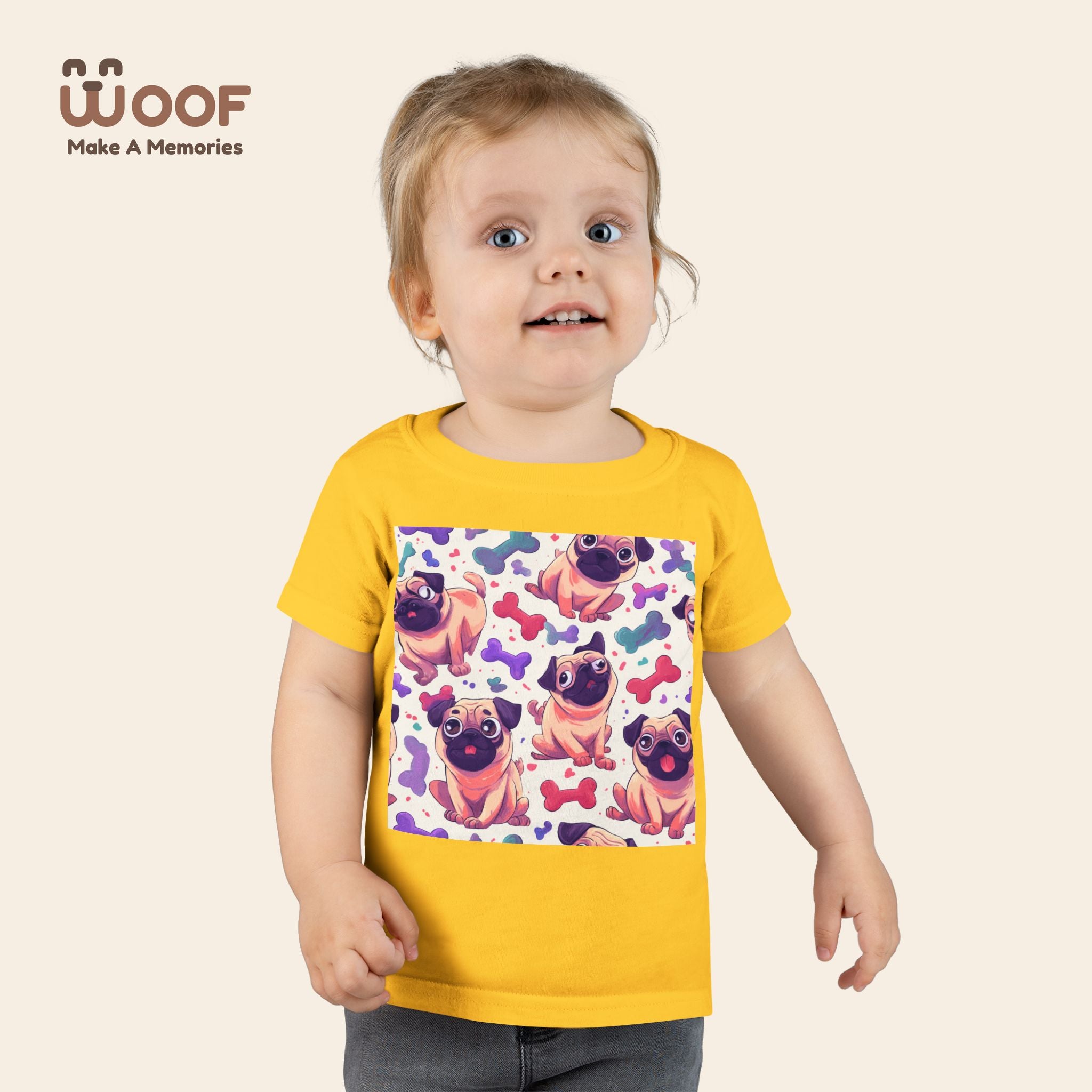 Pug Pattern Toddler T-Shirt, Cute Dog Tee, Kids Wear, Birthday Outfit, Animal Lover Gift, Playful Design, Fun Fashion